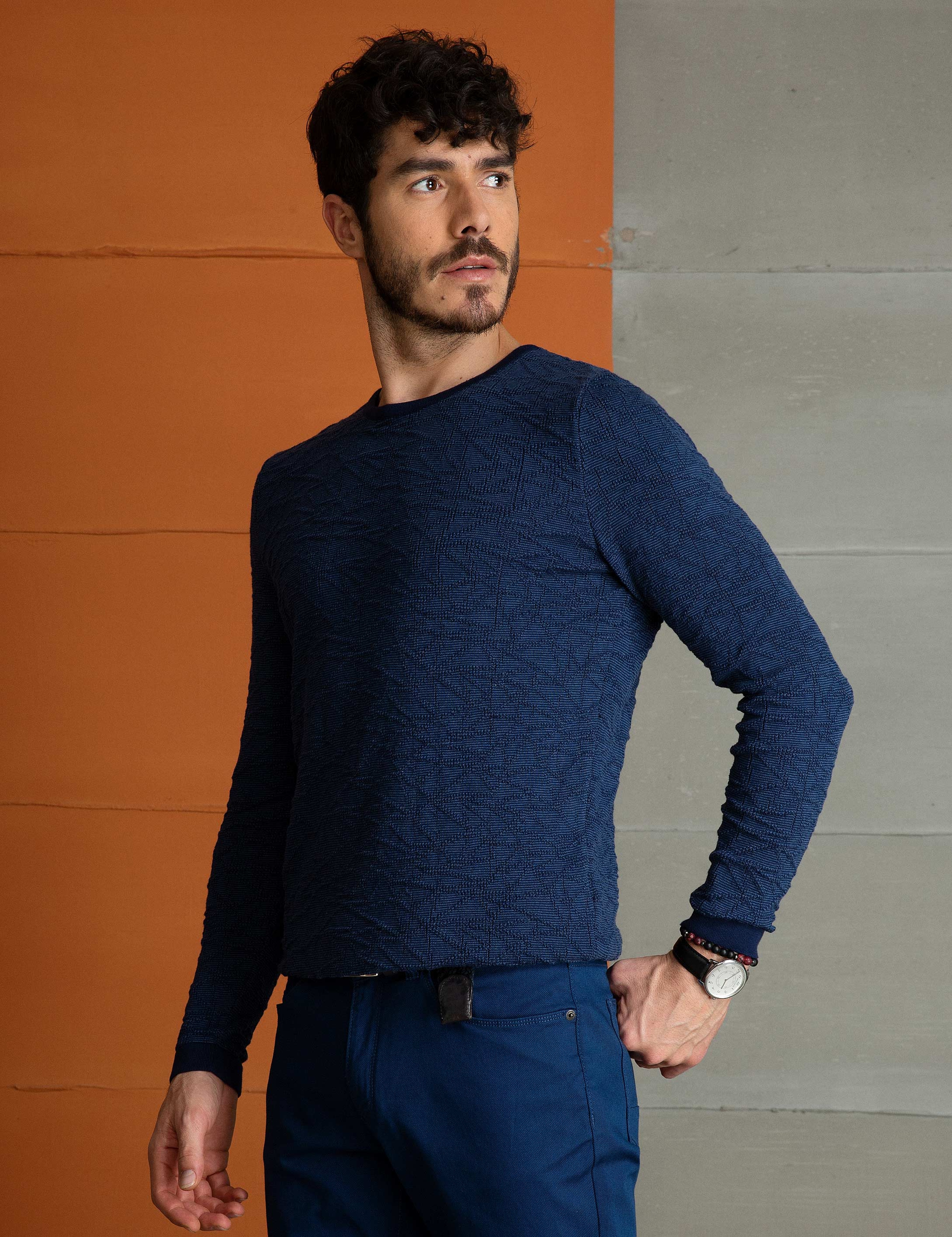 Lacivert Slim Fit Triko Kazak - Image 3