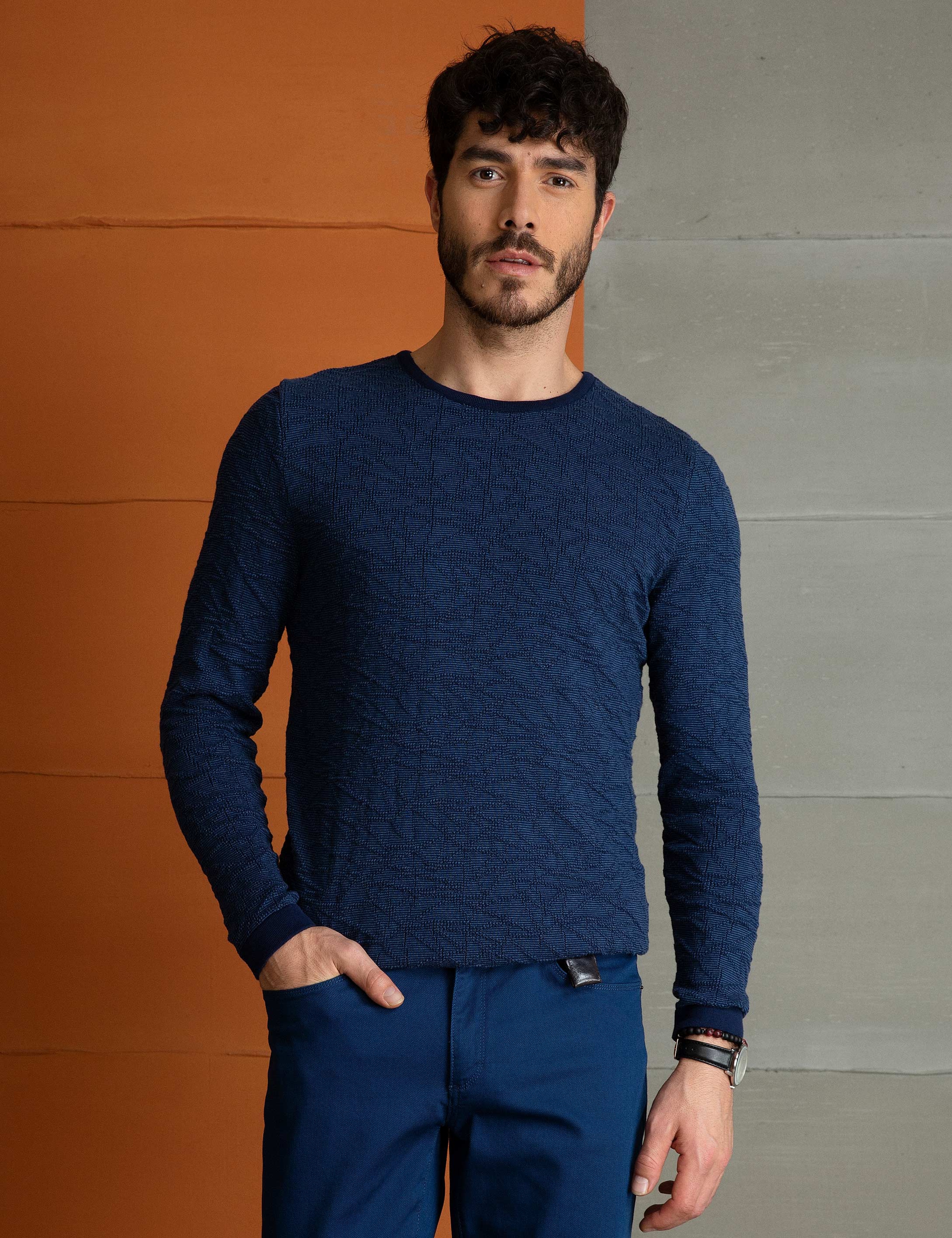 Lacivert Slim Fit Triko Kazak - Image 2