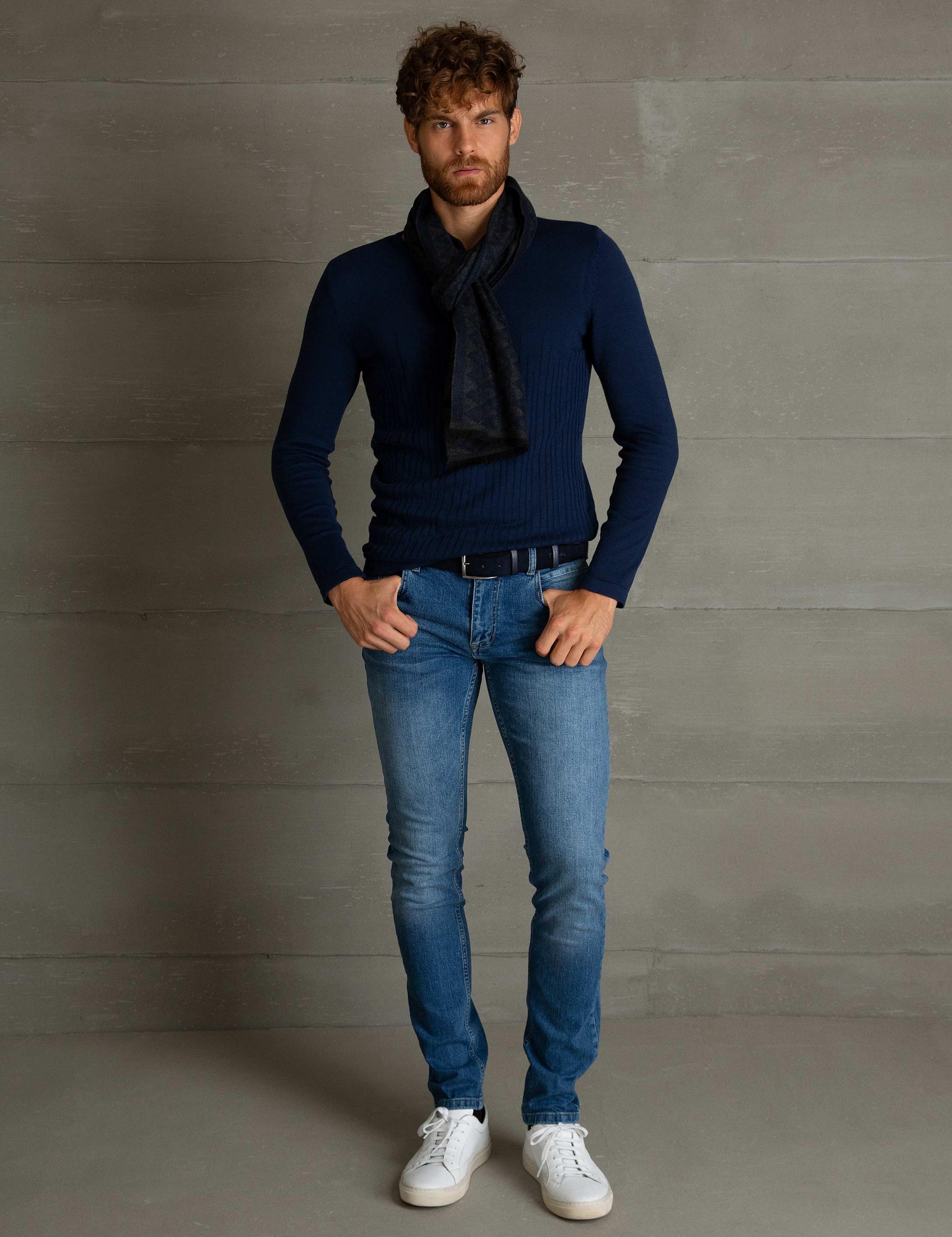 Lacivert Slim Fit Triko Kazak