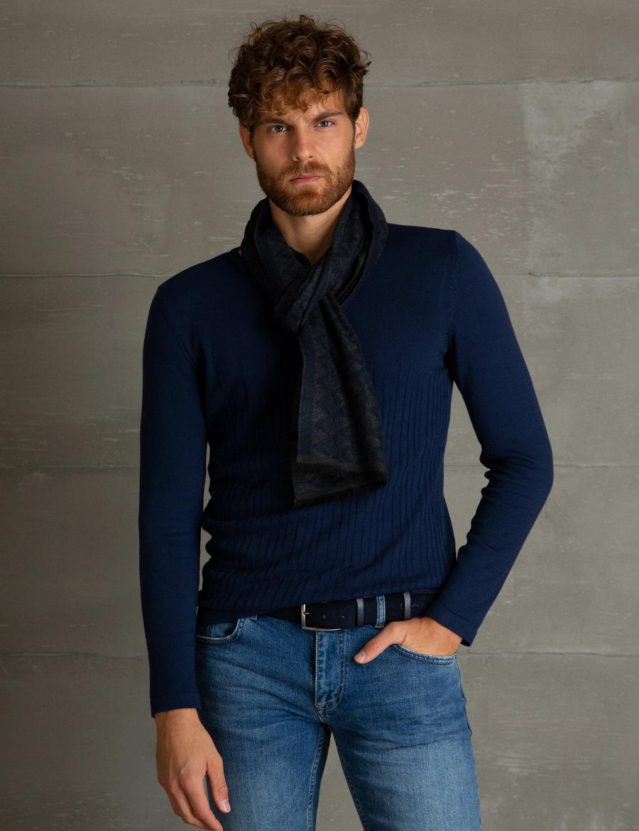 Lacivert Slim Fit Triko Kazak