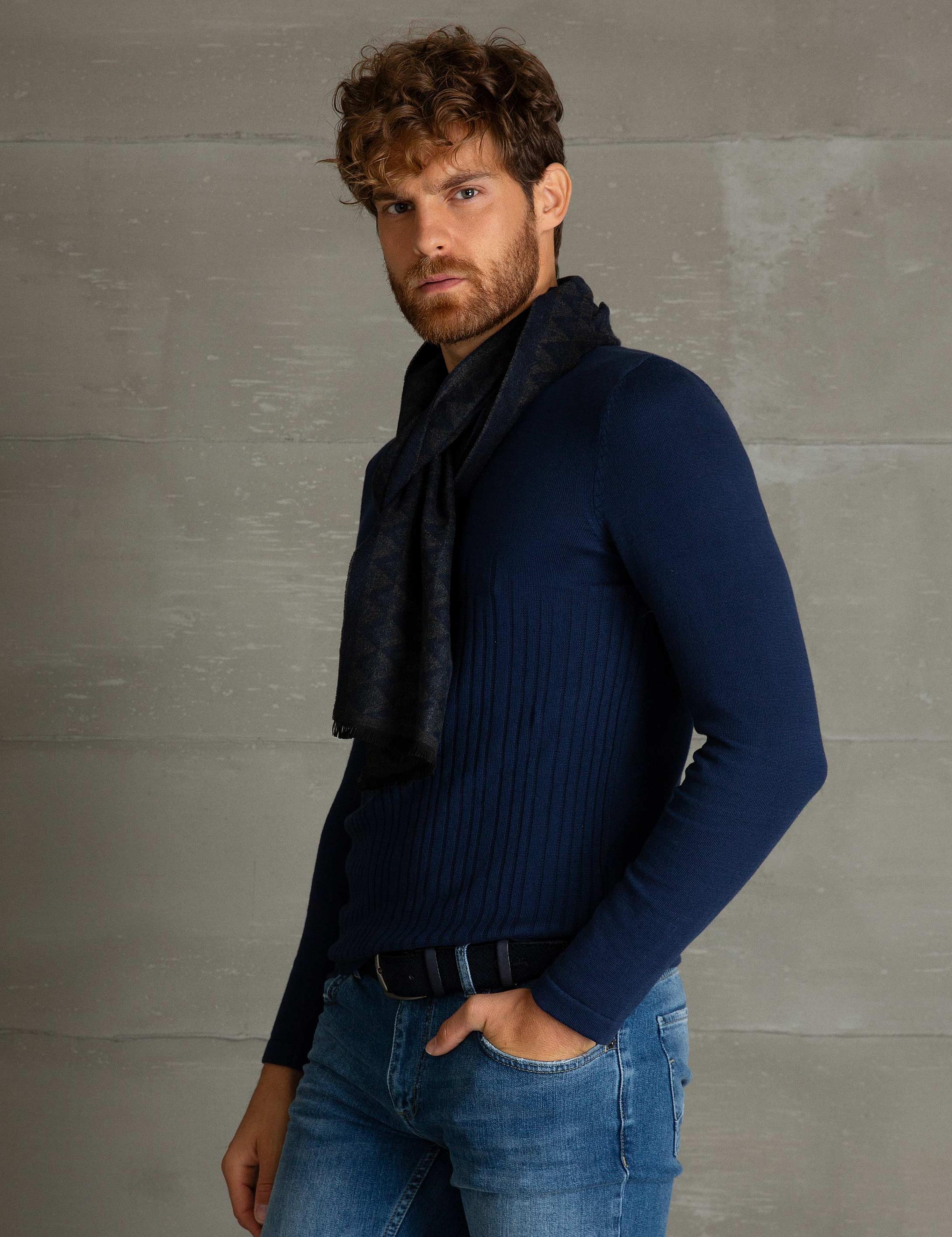 Lacivert Slim Fit Triko Kazak