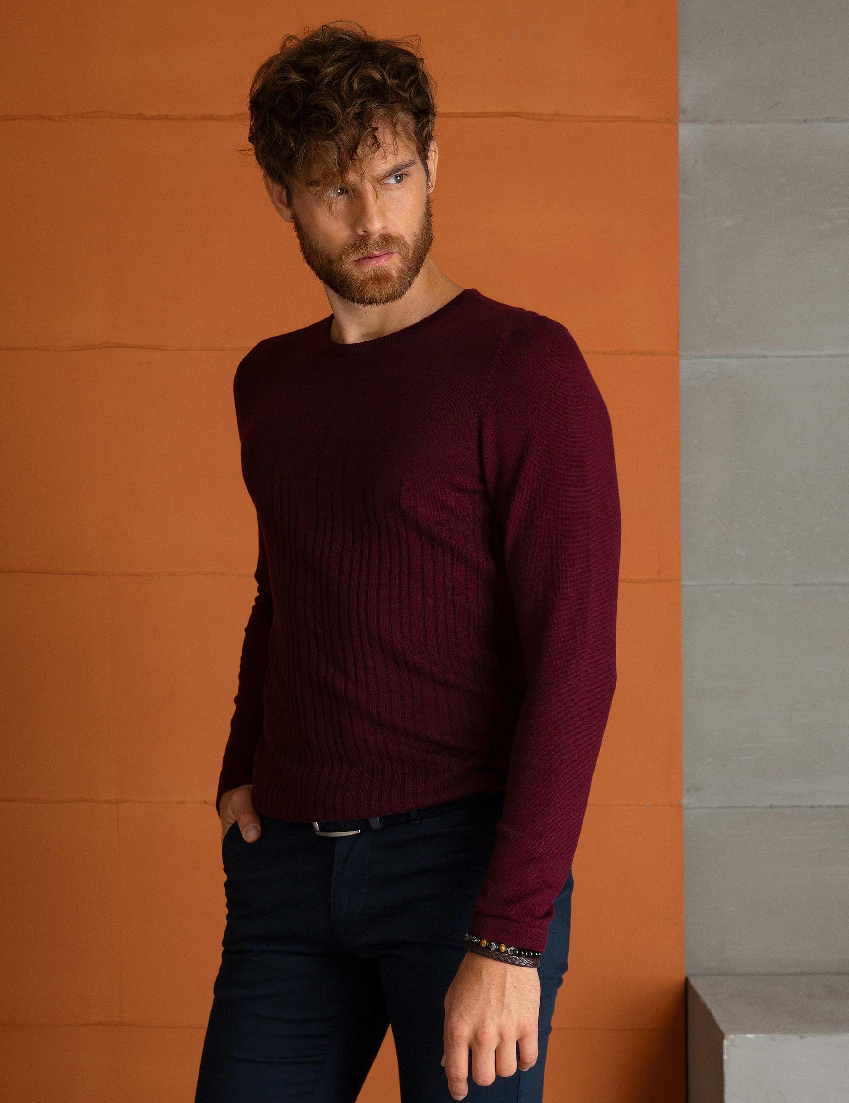 Bordo Slim Fit Kazak