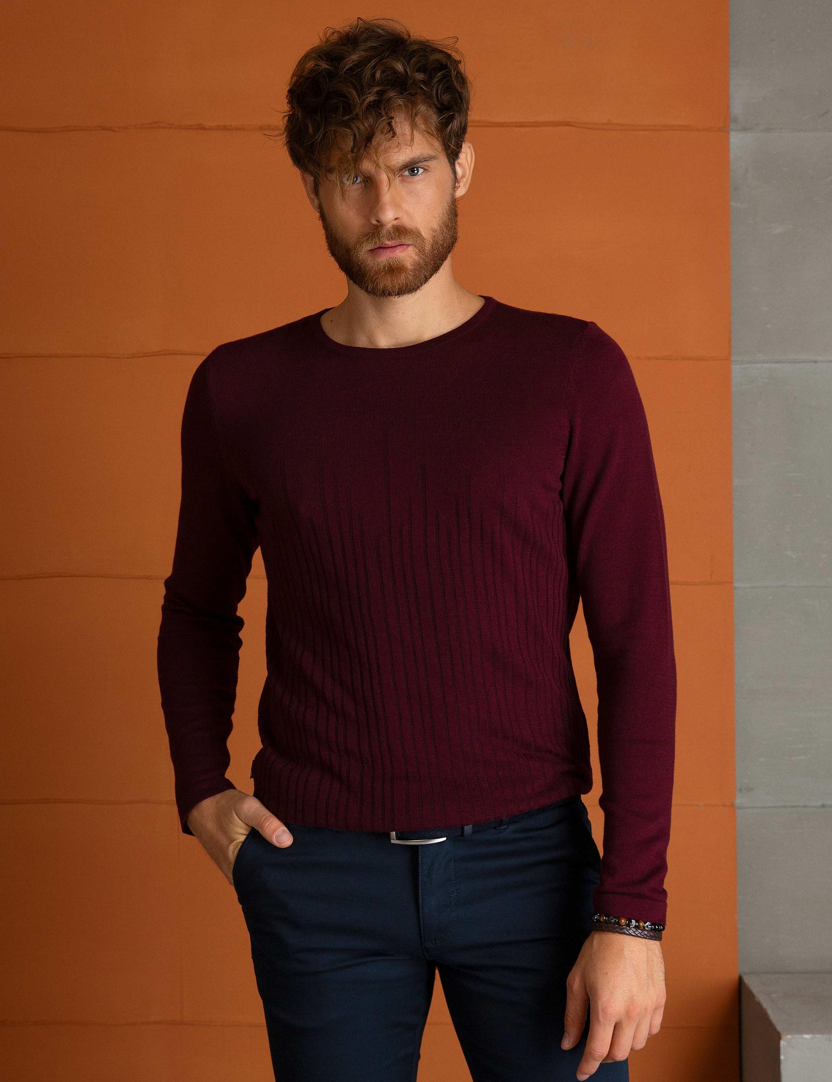 Bordo Slim Fit Kazak