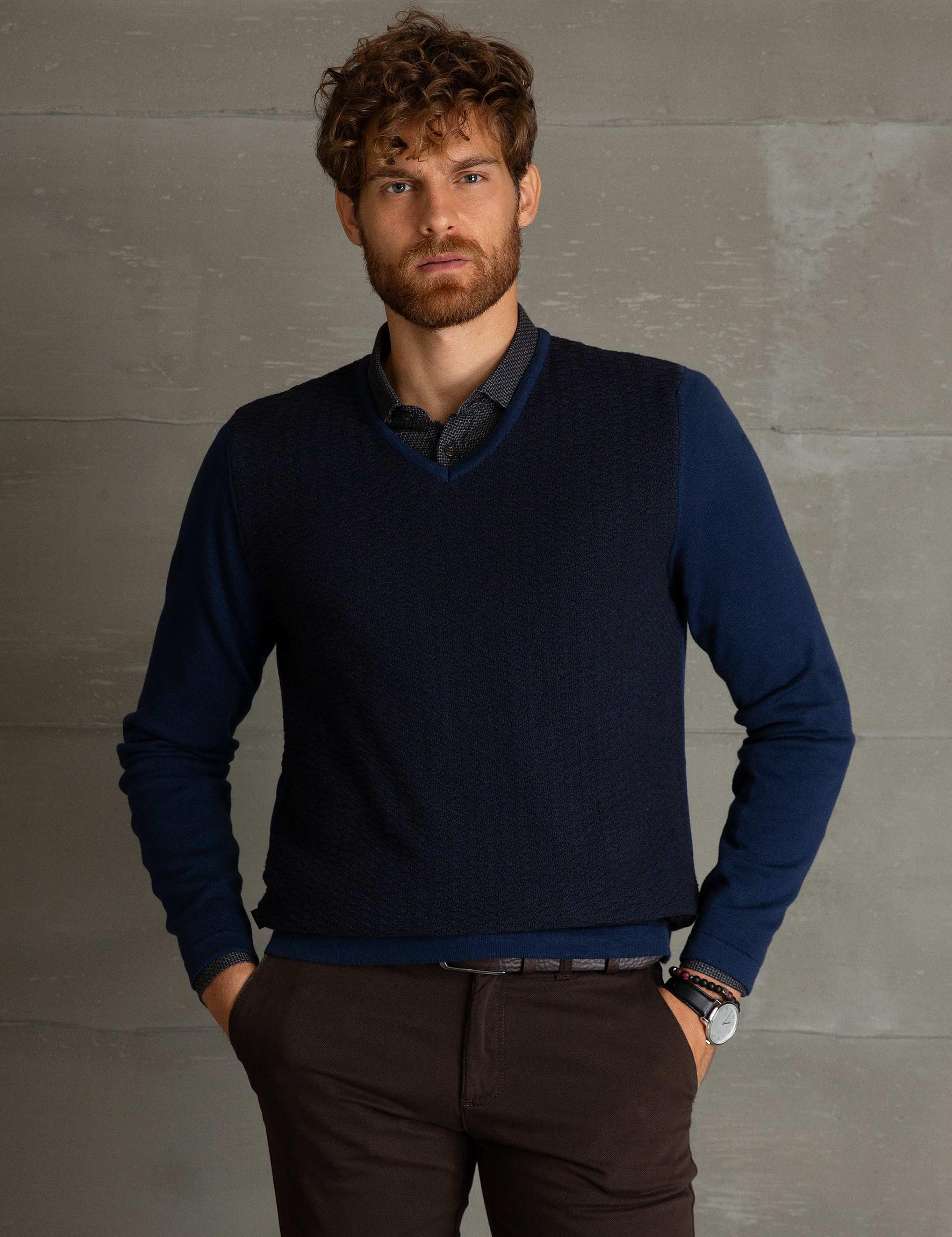 Lacivert Slim Fit Kazak