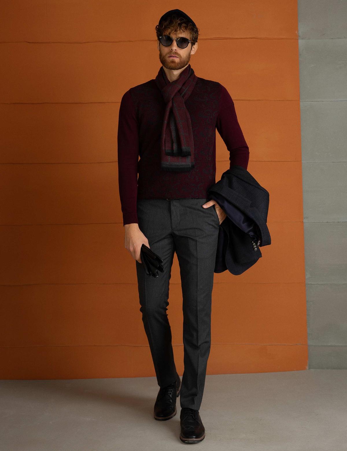 Bordo Slim Fit Triko Kazak