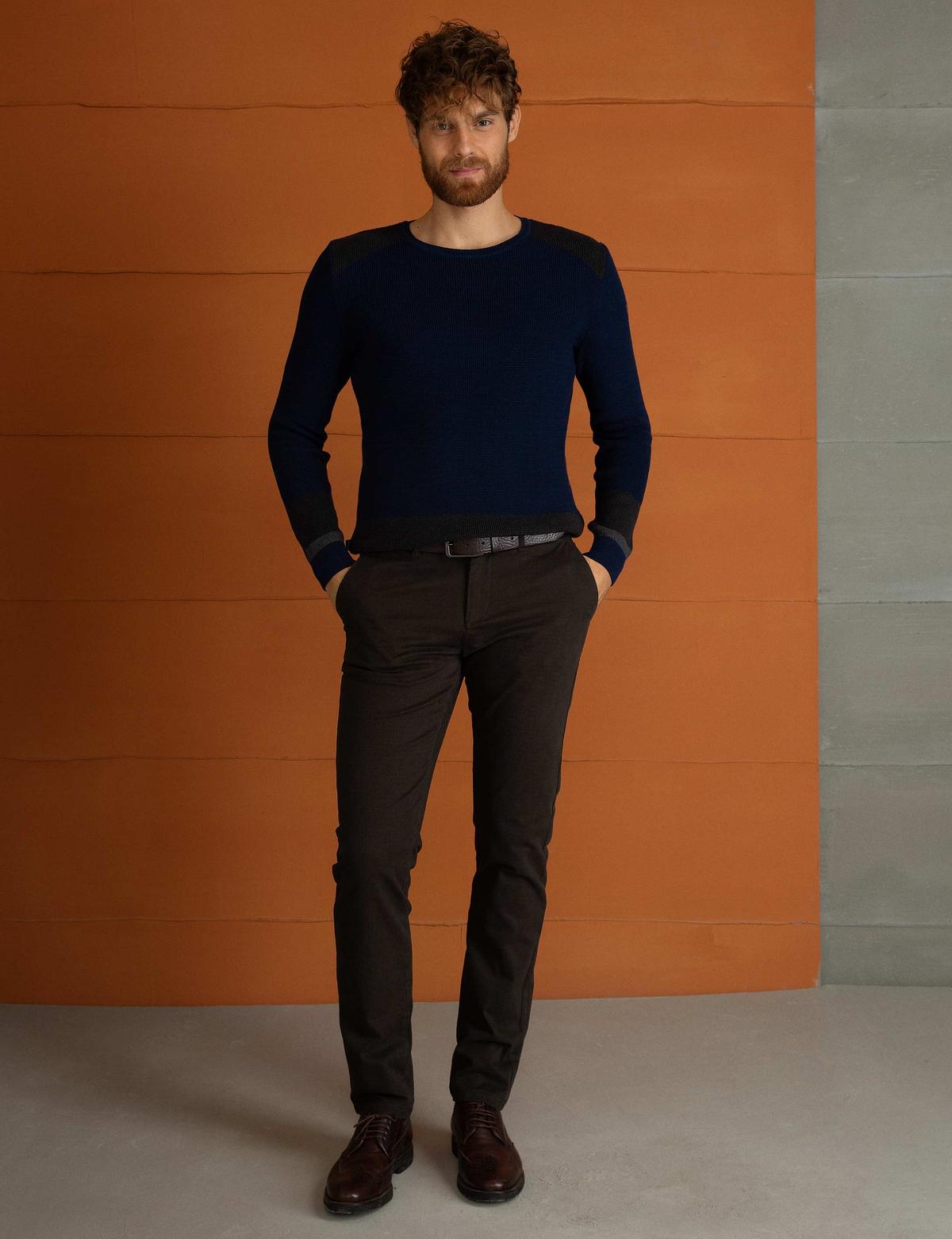 Lacivert Slim Fit Triko Kazak