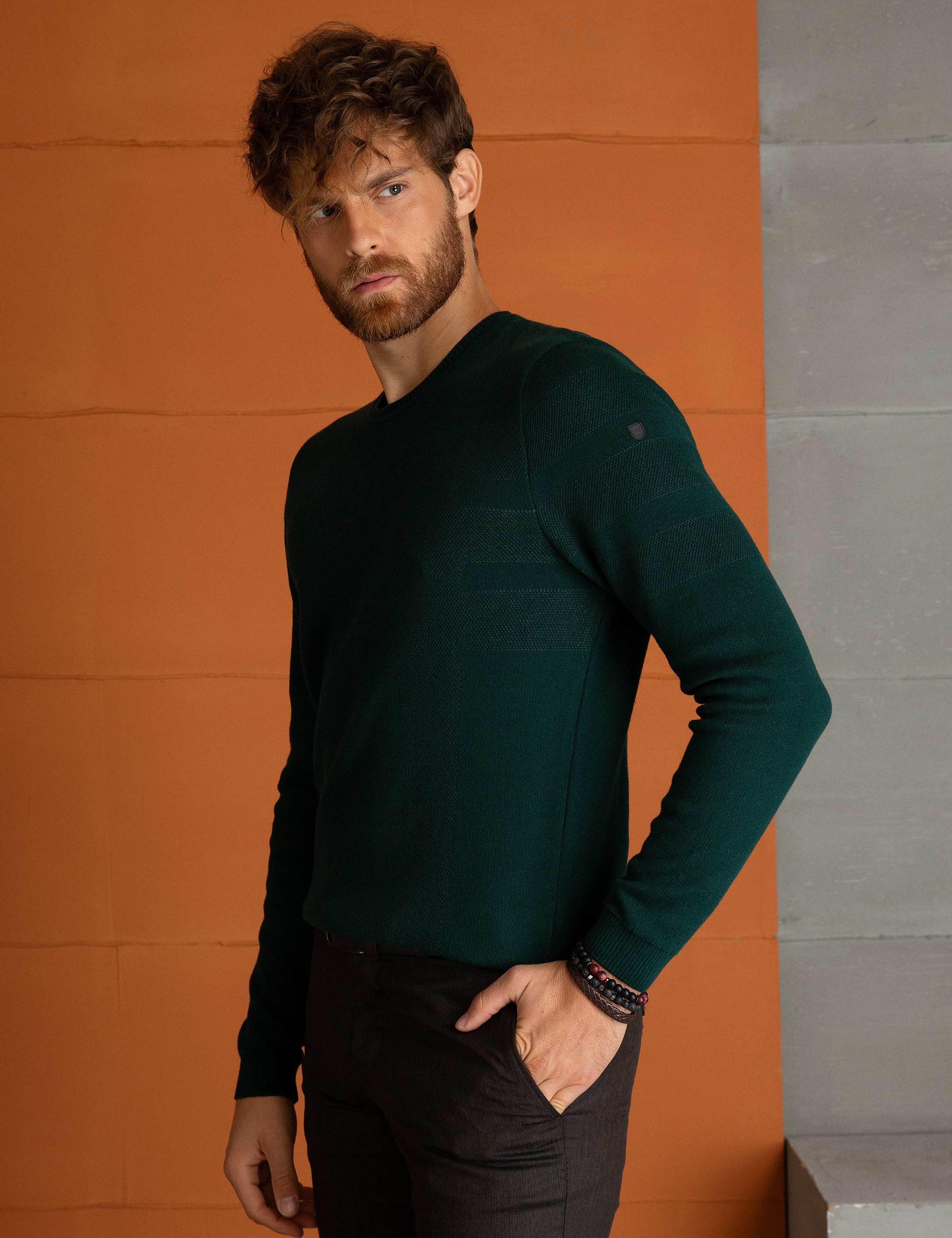 Yeşil Slim Fit Triko Kazak