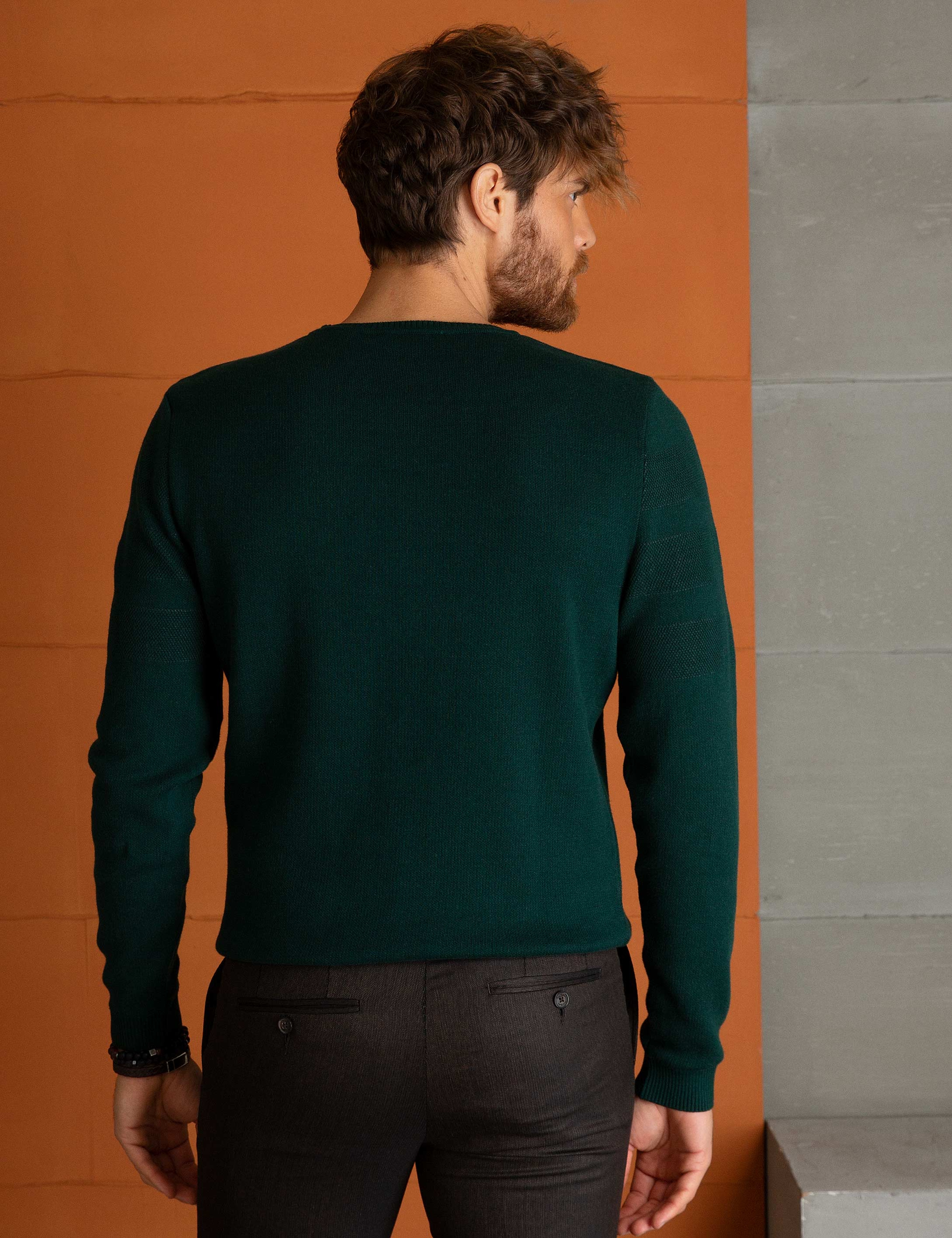 Yeşil Slim Fit Triko Kazak - Image 4