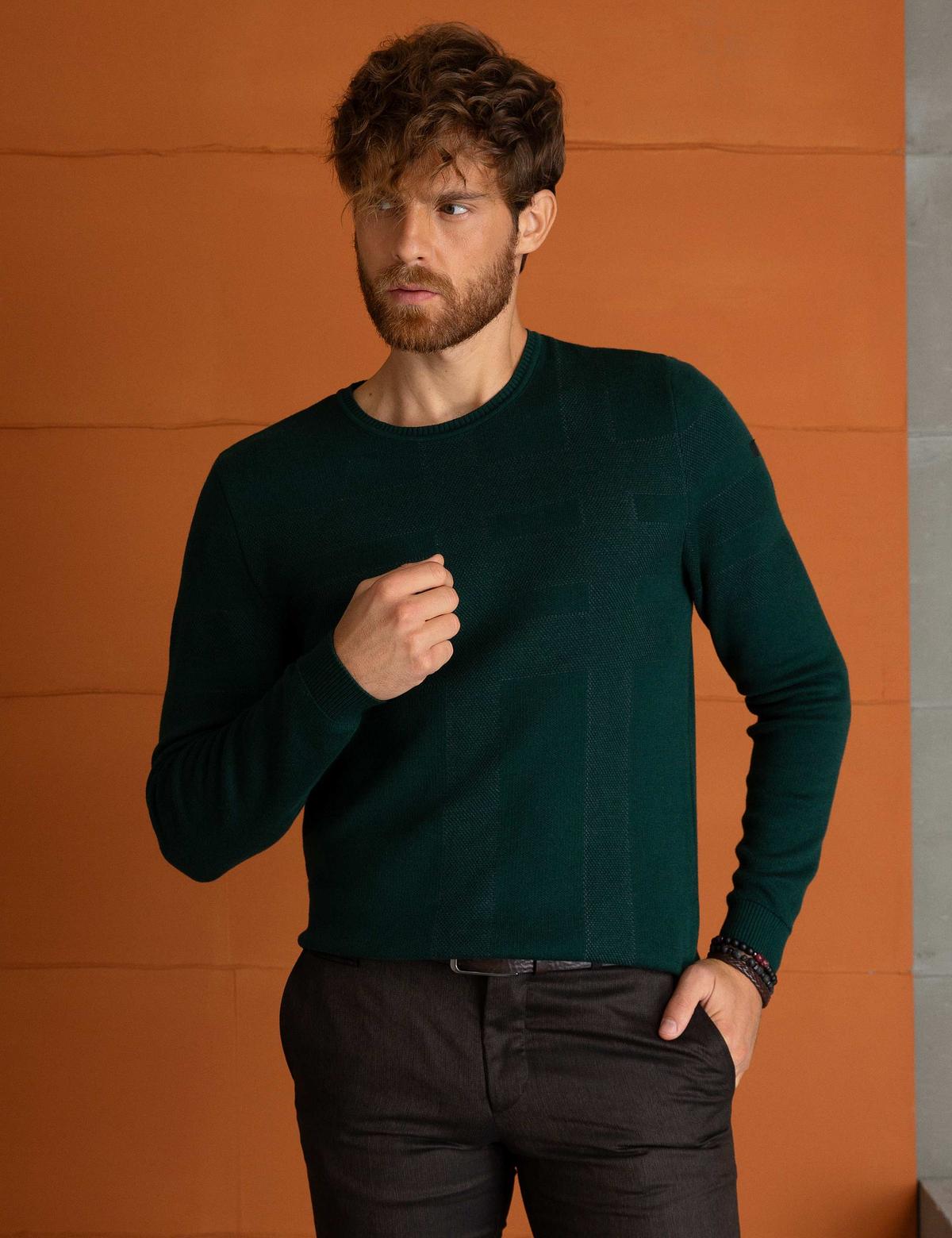 Yeşil Slim Fit Triko Kazak - 50194127065