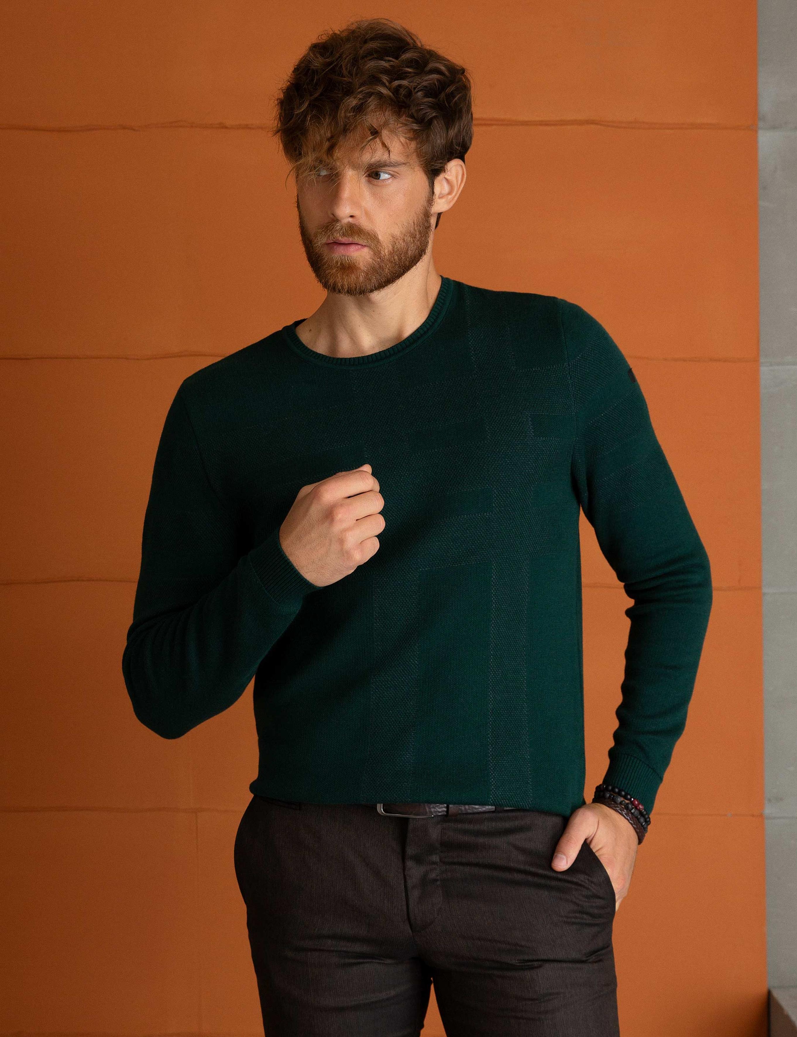 Yeşil Slim Fit Triko Kazak