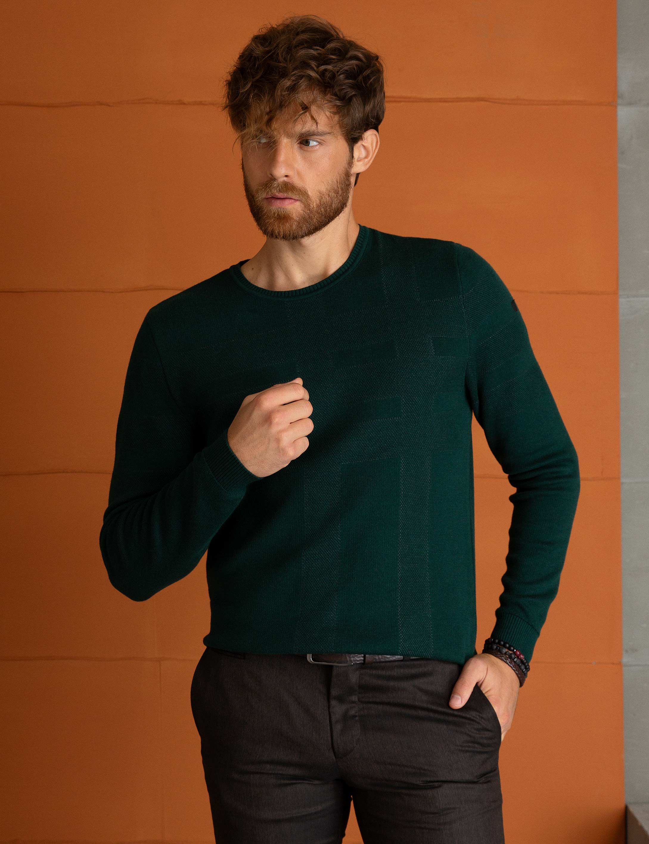 Yeşil Slim Fit Triko Kazak