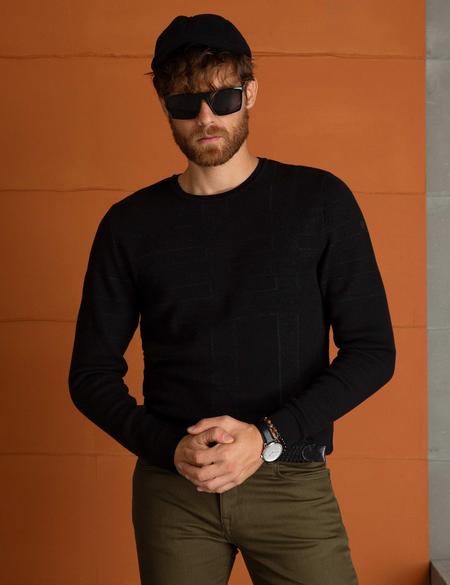 Siyah Slim Fit Triko Kazak - 50194127076