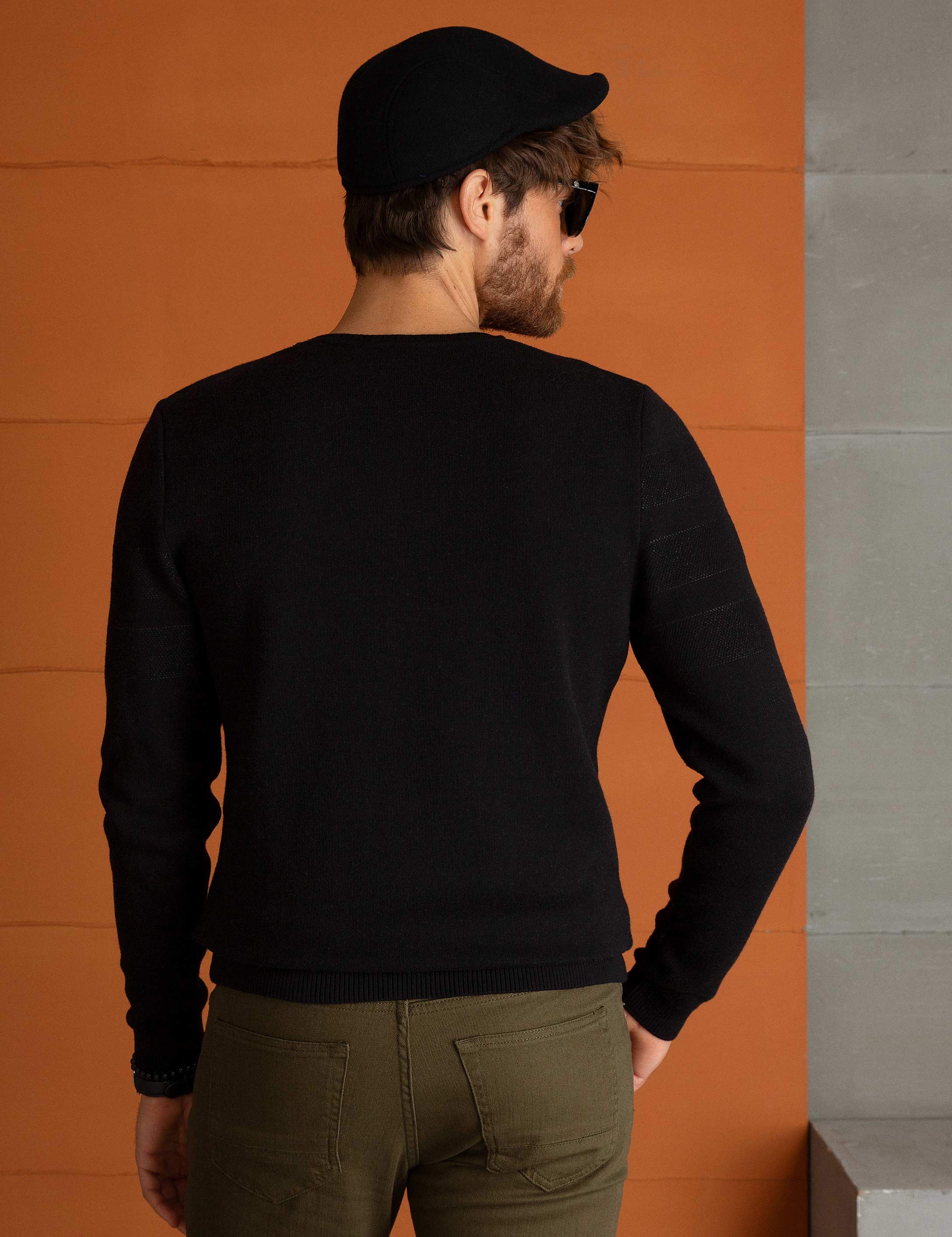 Siyah Slim Fit Triko Kazak - Image 4