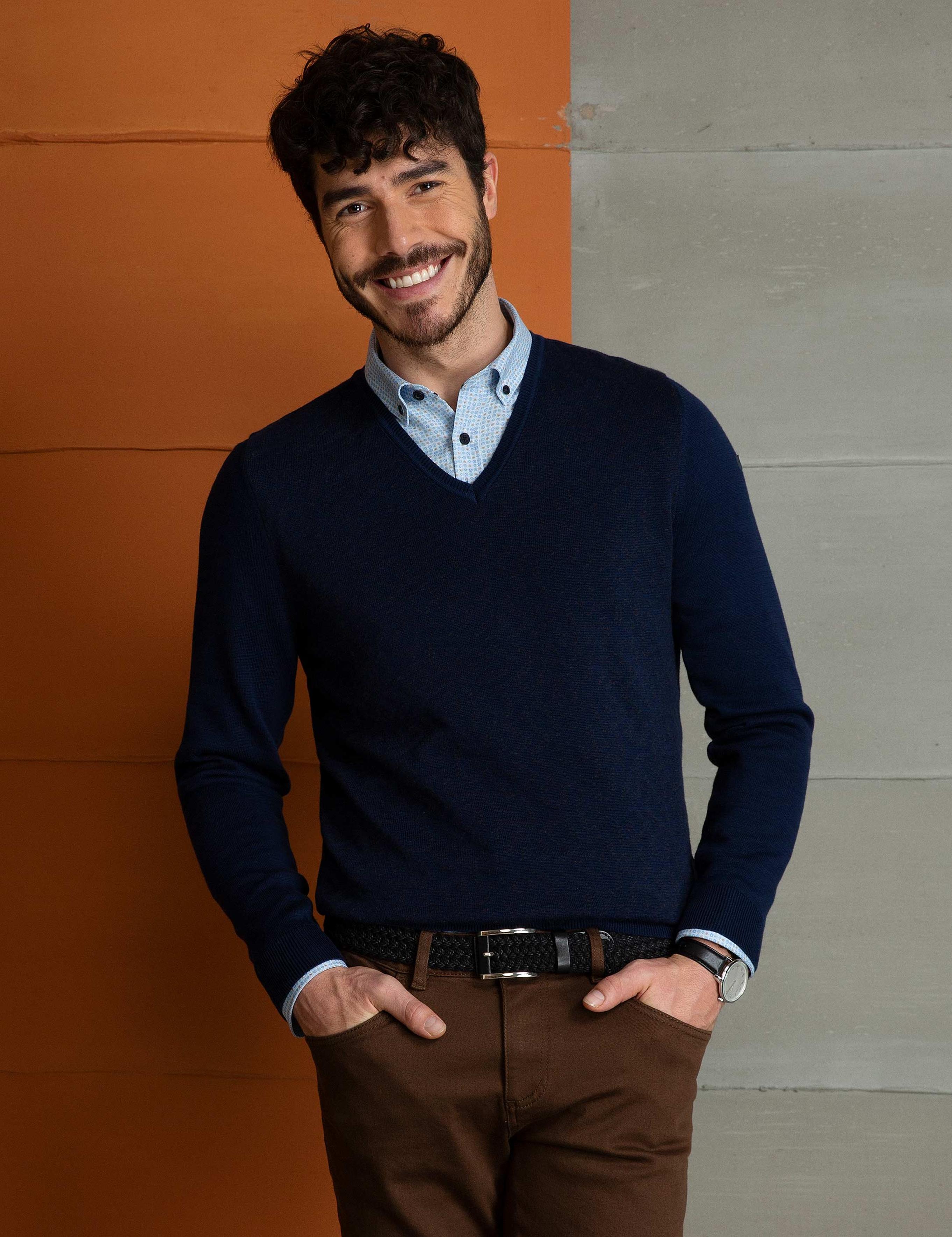 Lacivert Slim Fit V Yaka Triko Kazak