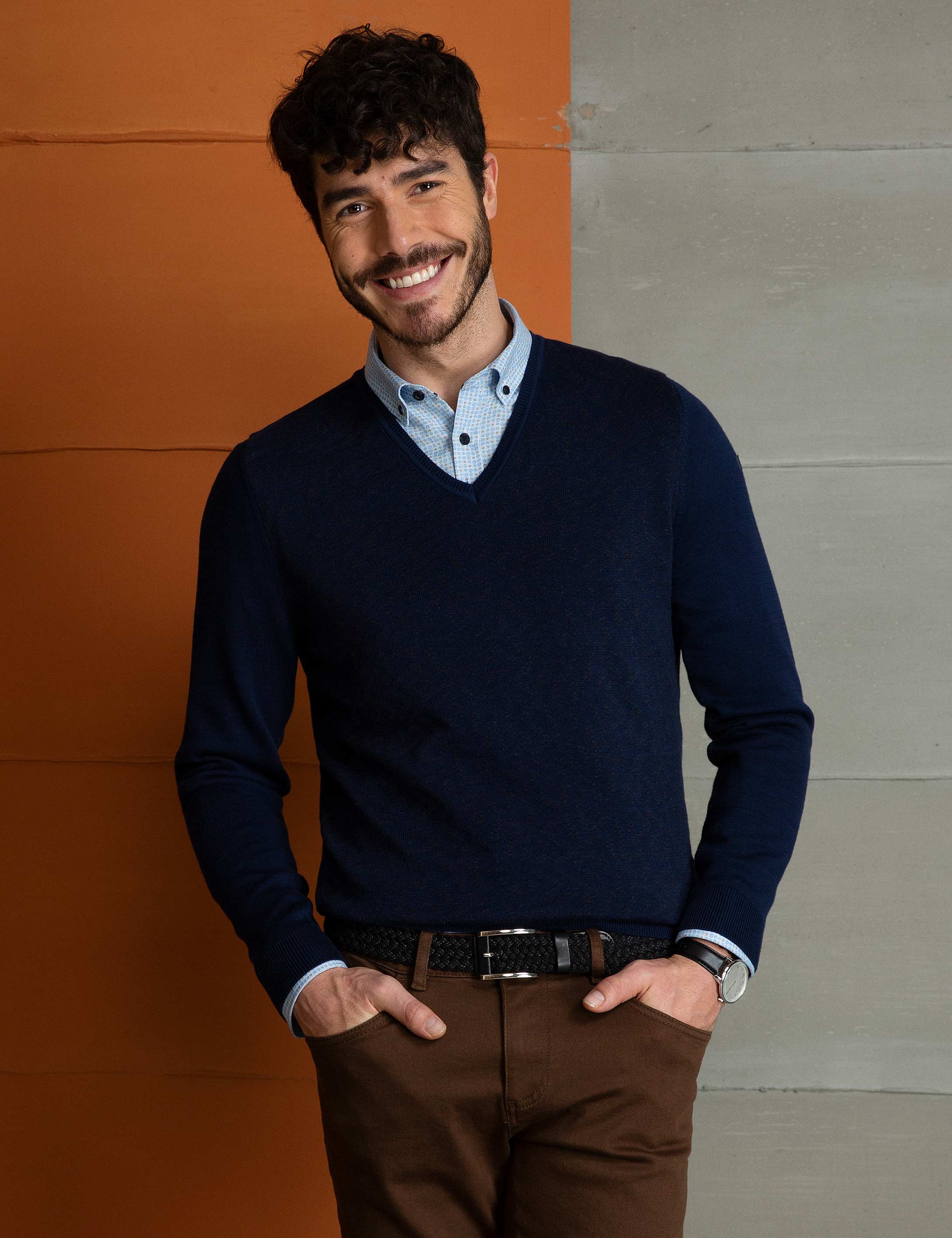 Lacivert Slim Fit V Yaka Triko Kazak - Image 2