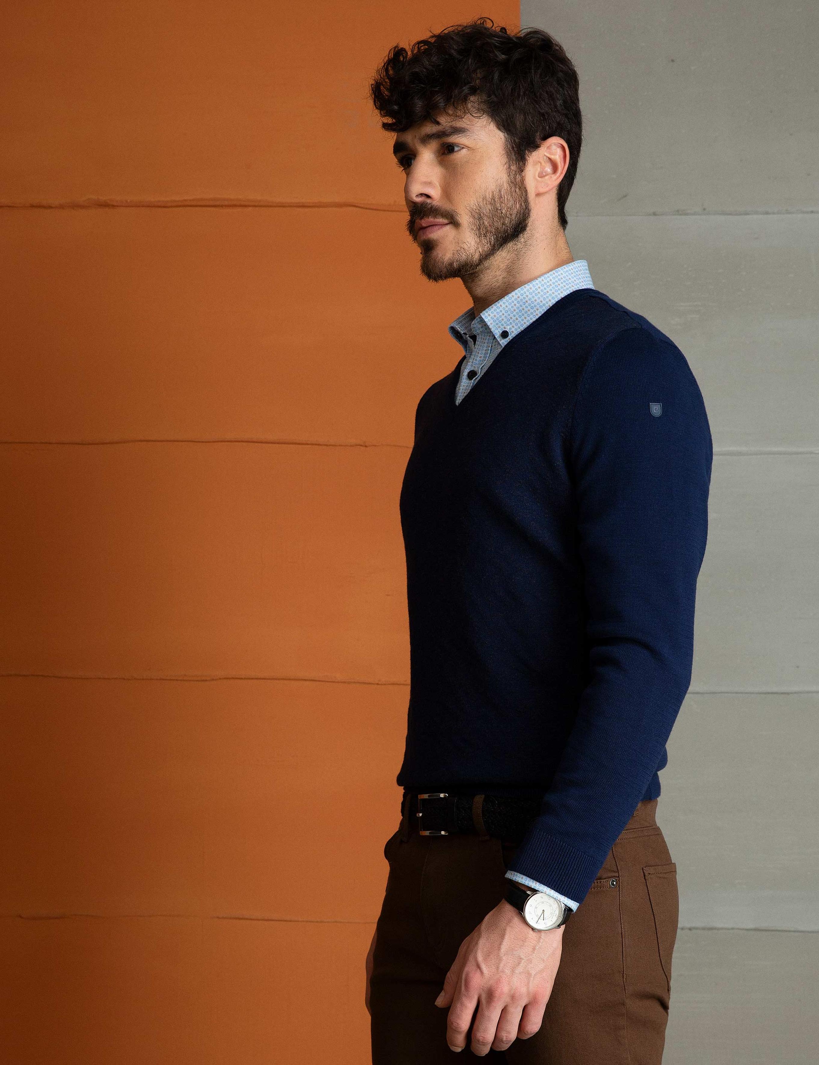 Lacivert Slim Fit V Yaka Triko Kazak