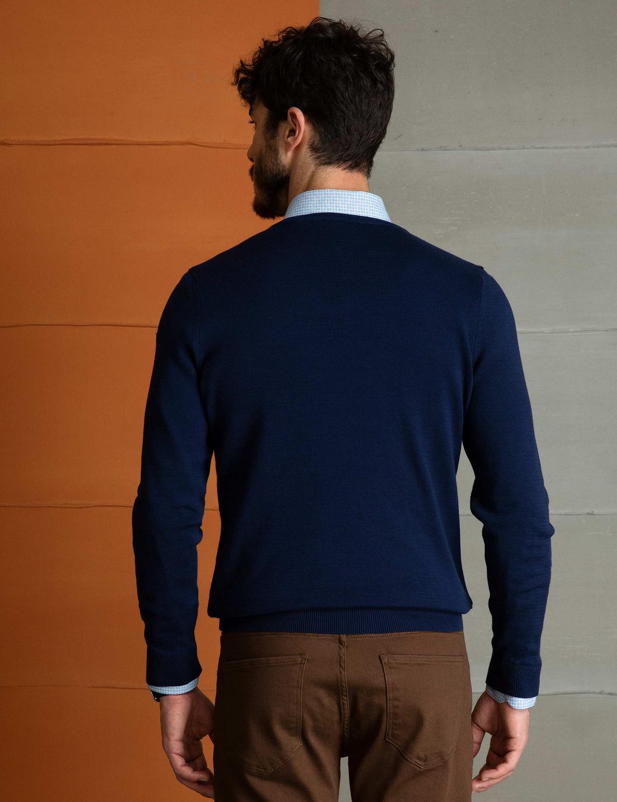 Lacivert Slim Fit V Yaka Triko Kazak - 50194181035