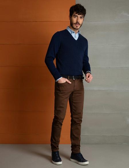 Lacivert Slim Fit V Yaka Triko Kazak - 50194181035