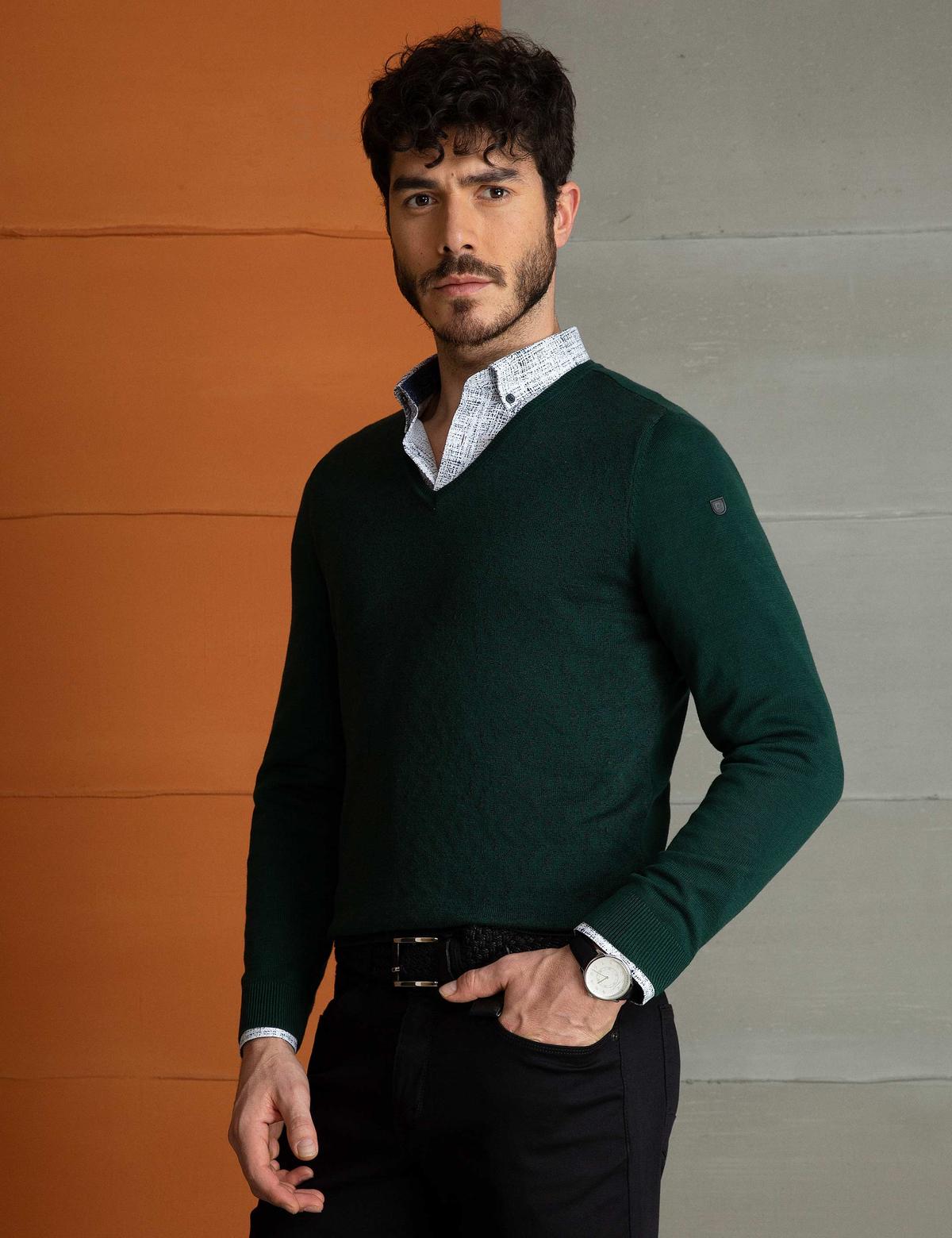 Yeşil Slim Fit Kazak - 50194181053