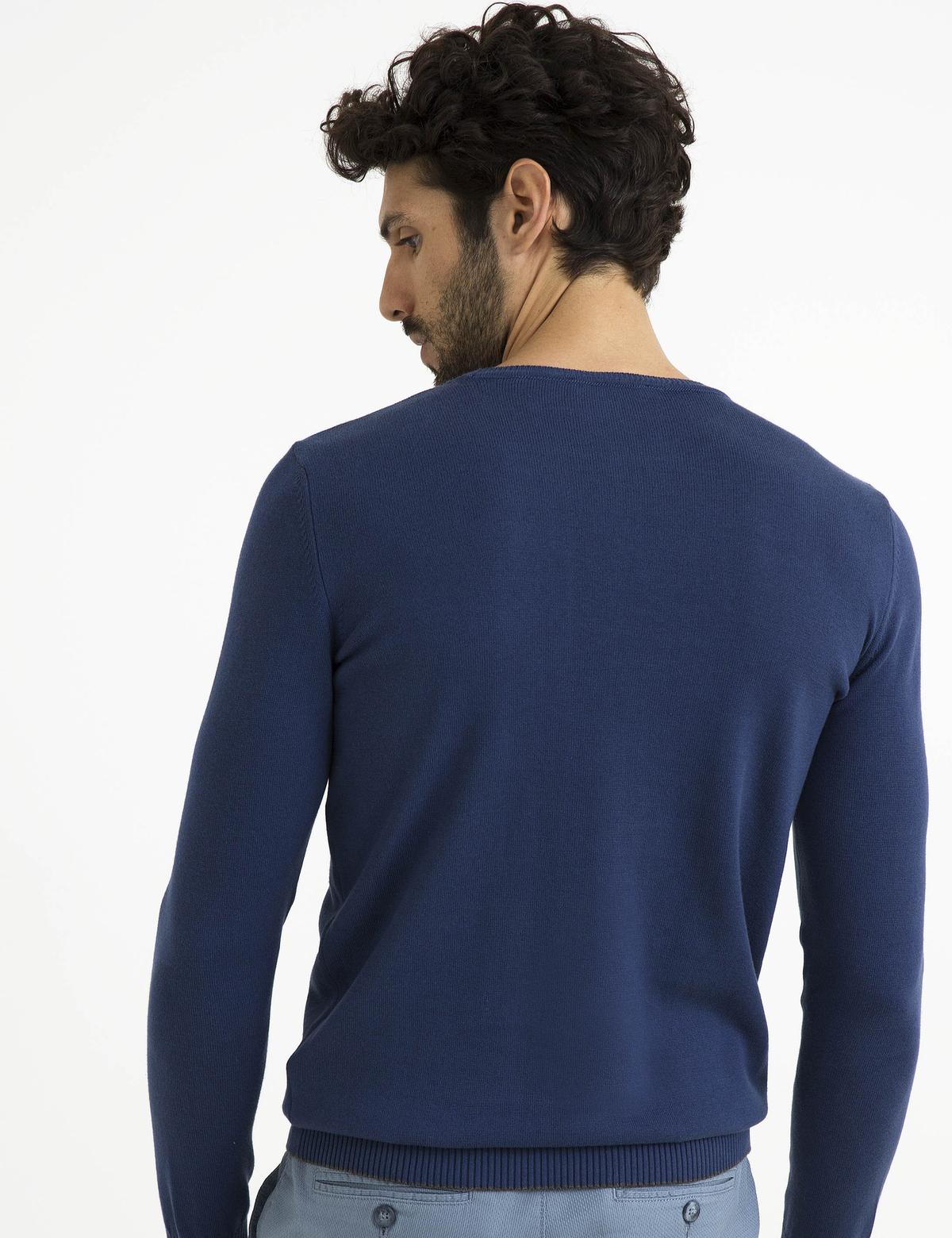 İndigo Mavi Slim Fit Bisiklet Yaka Basic Triko Kazak - 50194202053