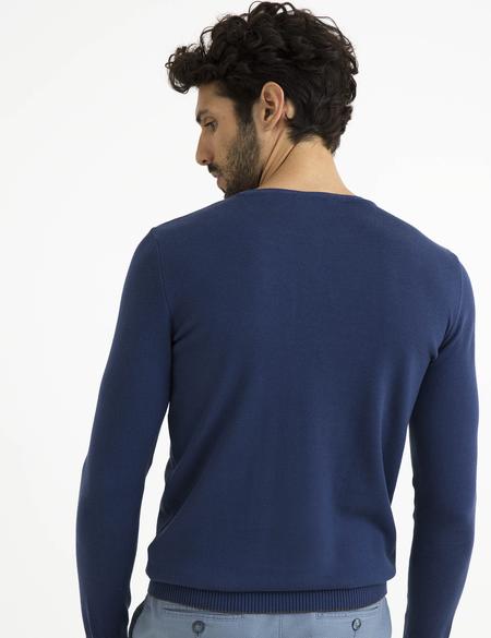 İndigo Mavi Slim Fit Bisiklet Yaka Basic Triko Kazak - 50194202053