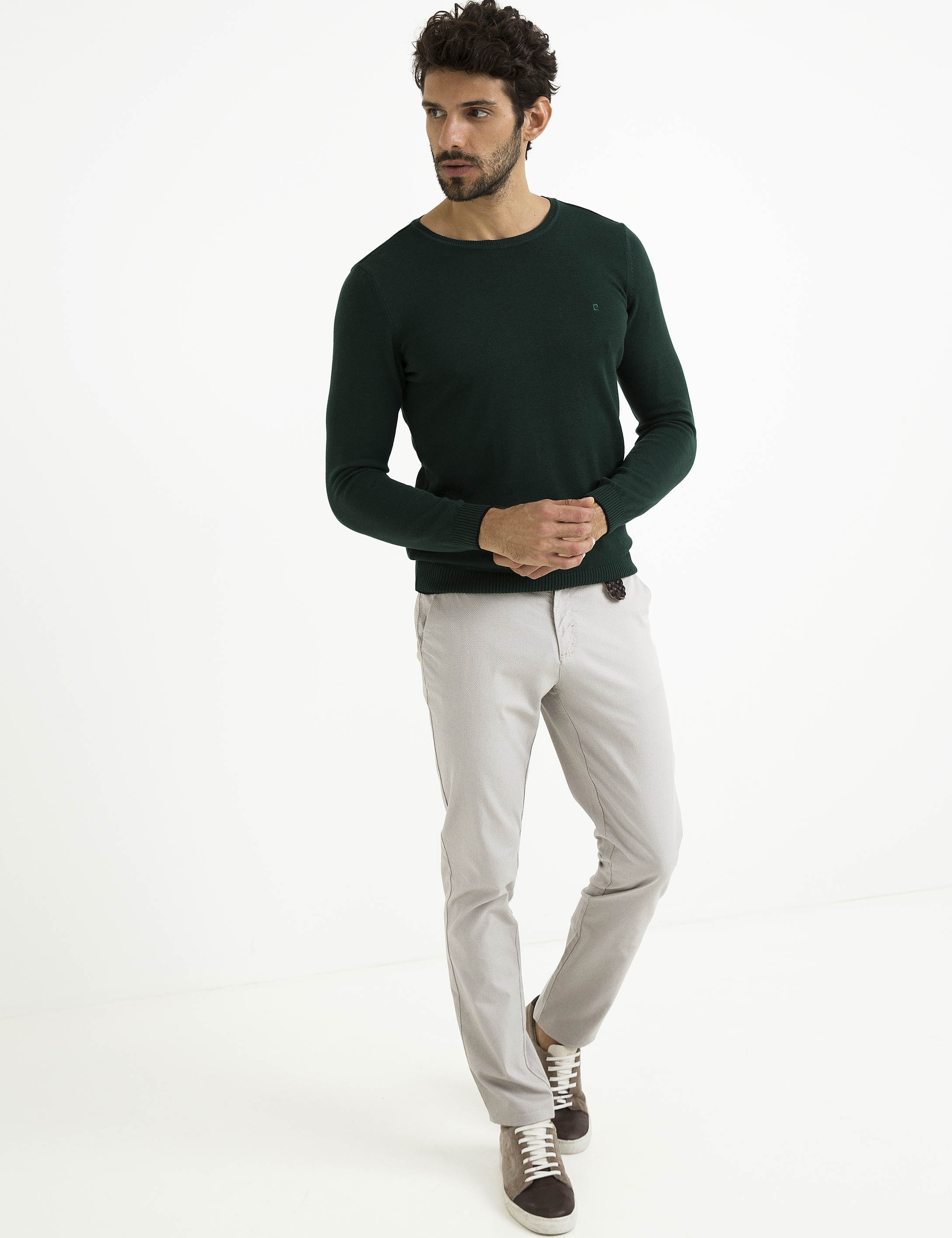 Yeşil Slim Fit Bisiklet Yaka Basic Triko Kazak - Image 2