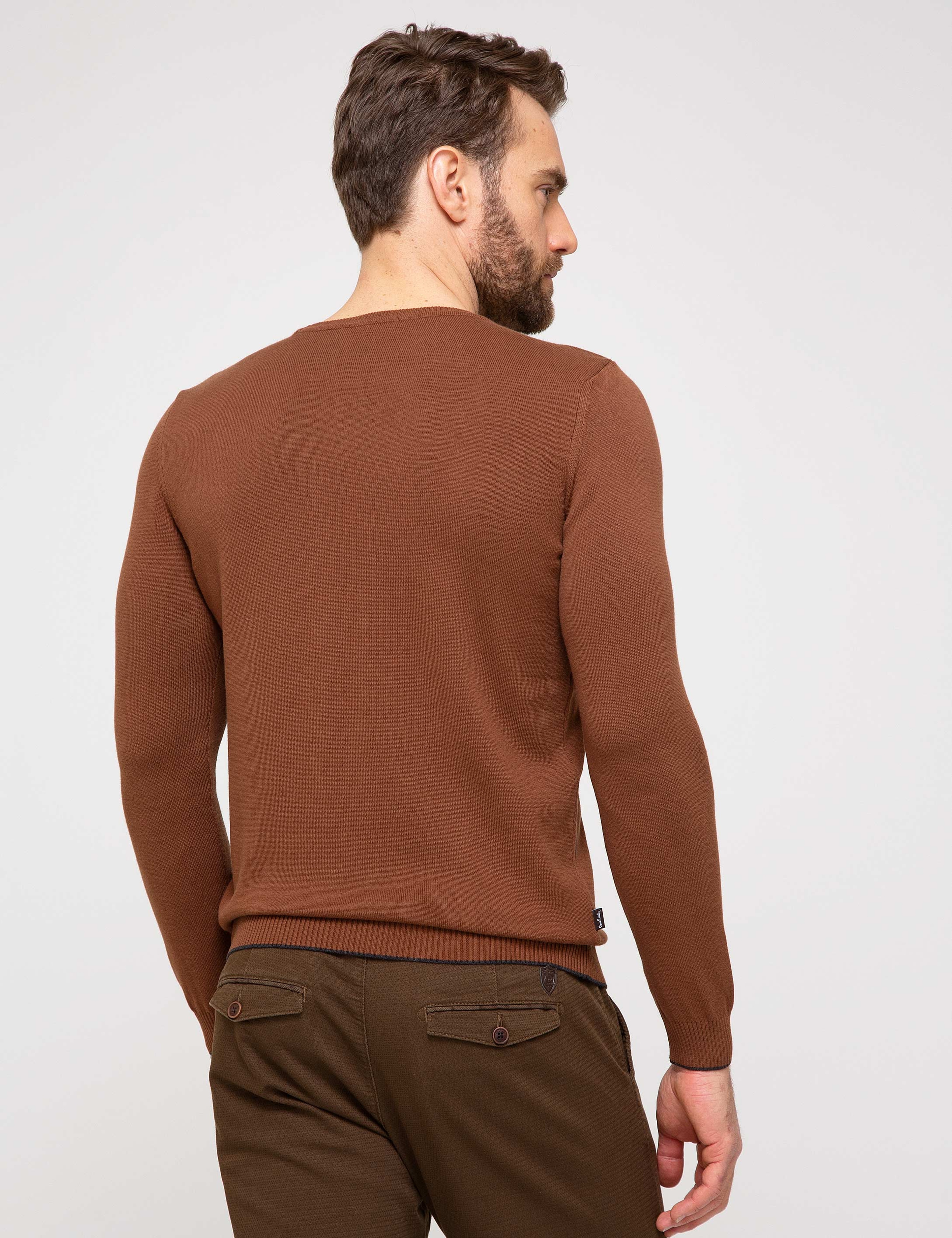 Turuncu Slim Fit Bisiklet Yaka Basic Triko Kazak - Image 4