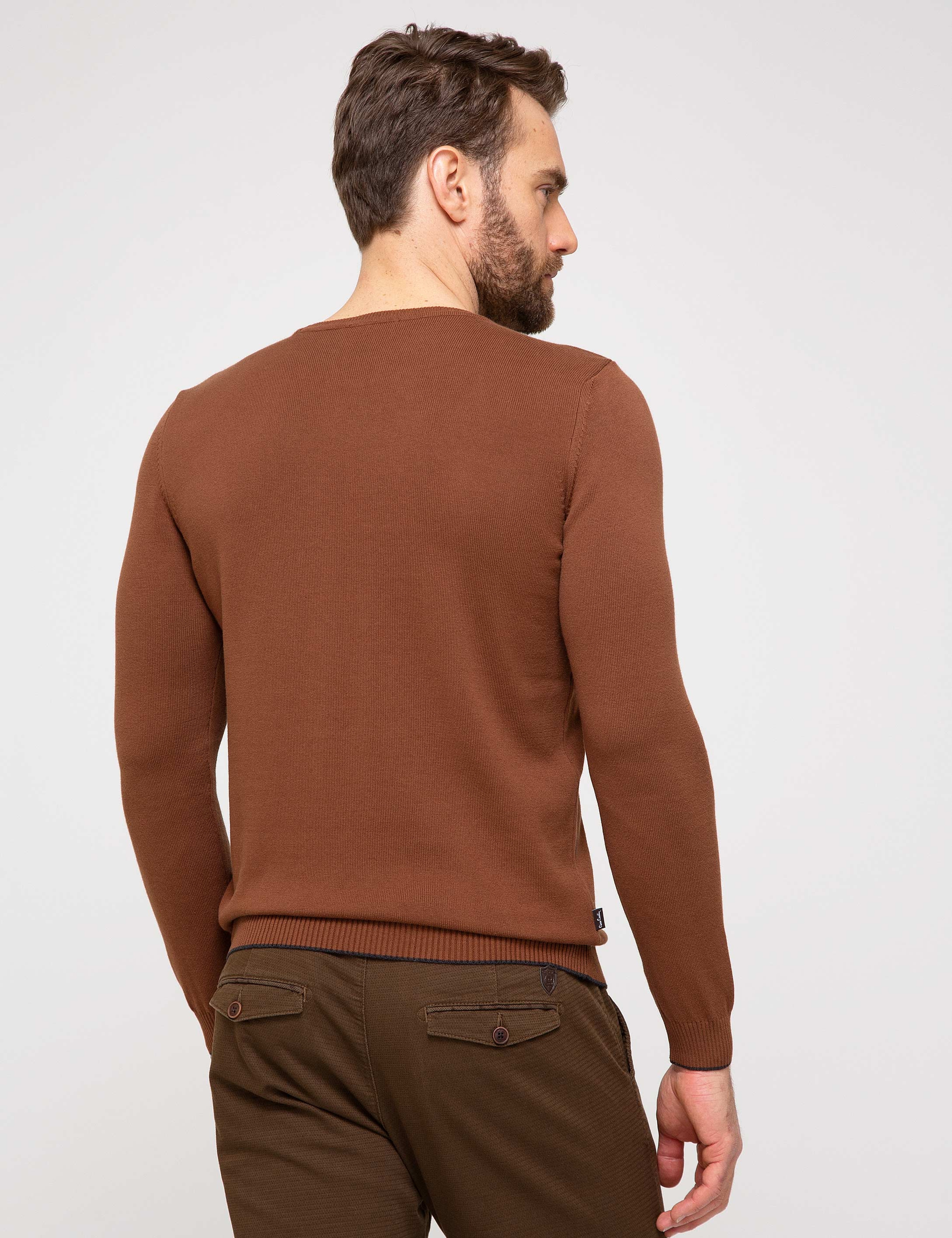 Turuncu Slim Fit Bisiklet Yaka Basic Triko Kazak