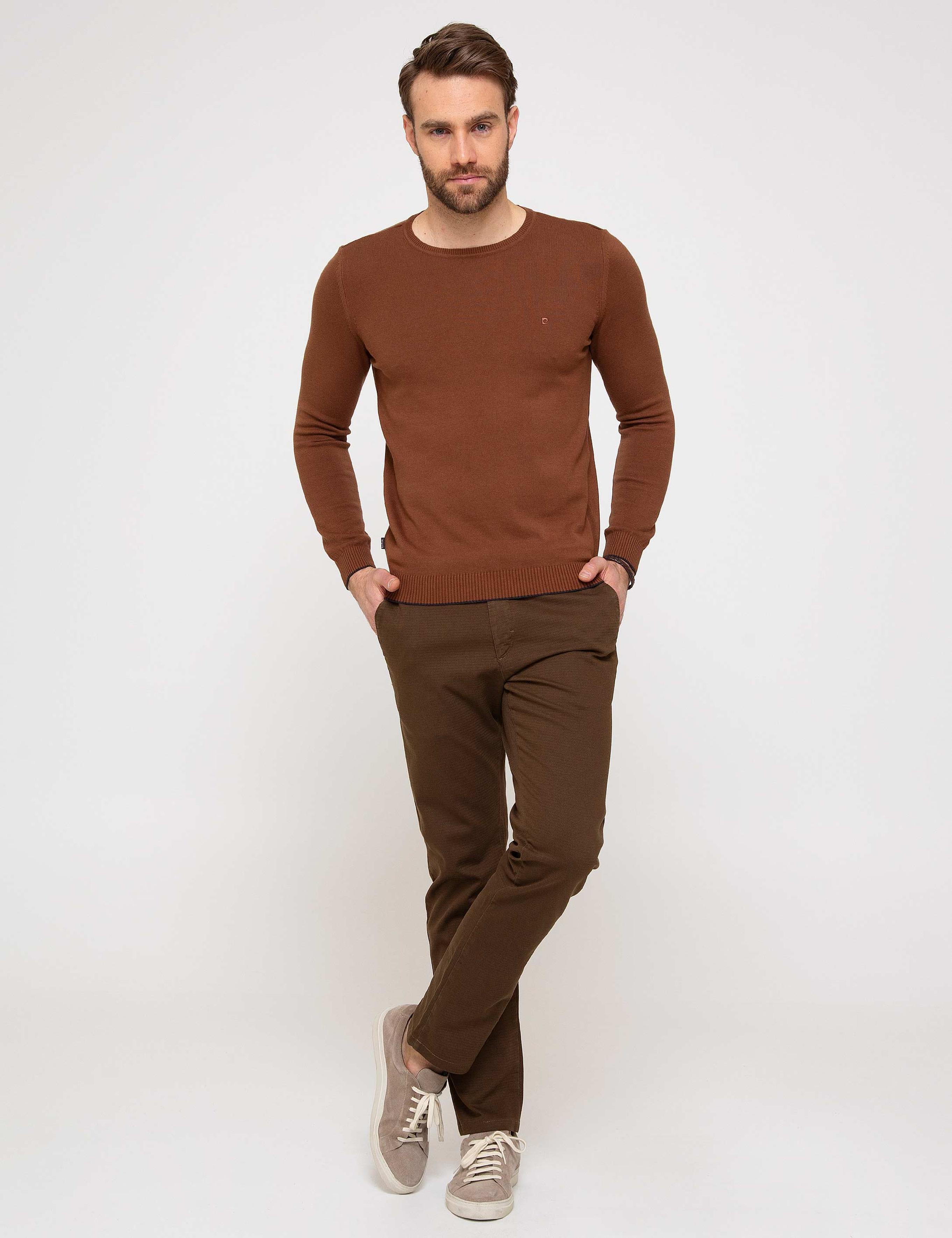 Turuncu Slim Fit Bisiklet Yaka Basic Triko Kazak