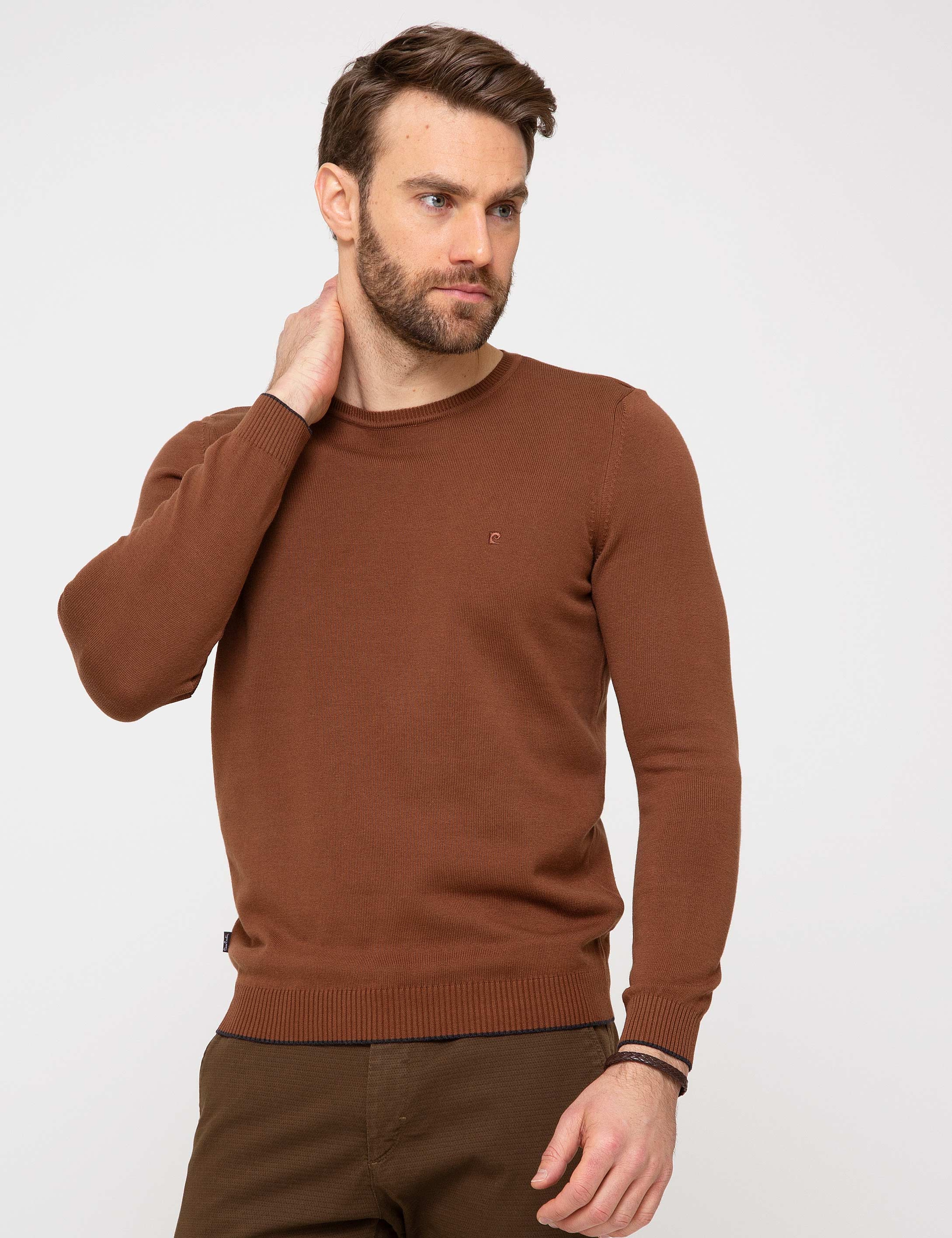 Turuncu Slim Fit Bisiklet Yaka Basic Triko Kazak - Image 1