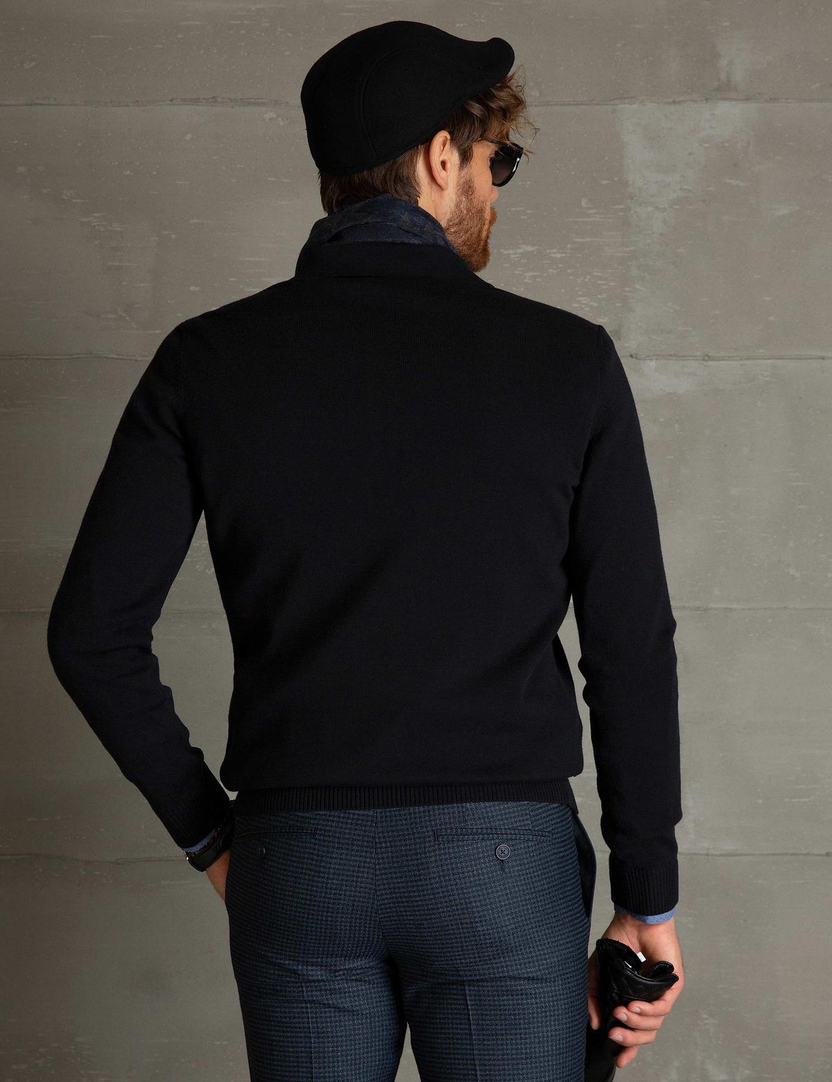 Siyah Slim Fit Polo Yaka Basic Triko Kazak - 50194203051