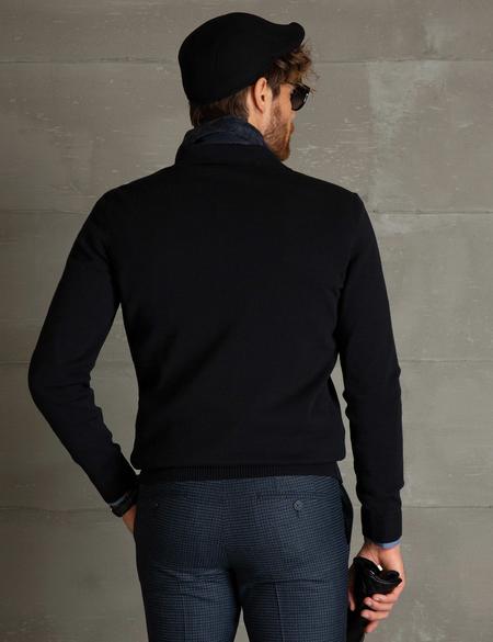 Siyah Slim Fit Polo Yaka Basic Triko Kazak - 50194203051