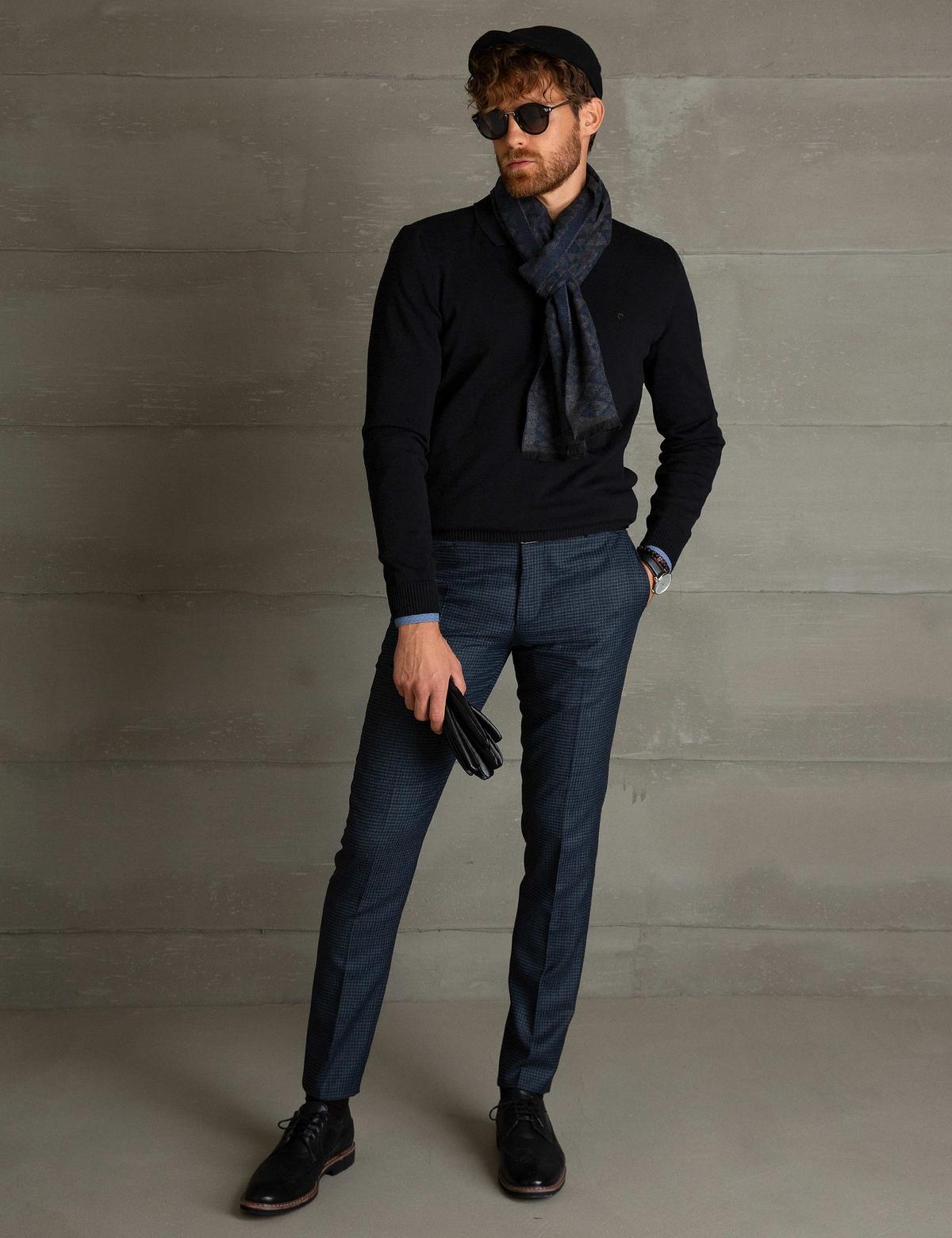 Siyah Slim Fit Polo Yaka Basic Triko Kazak