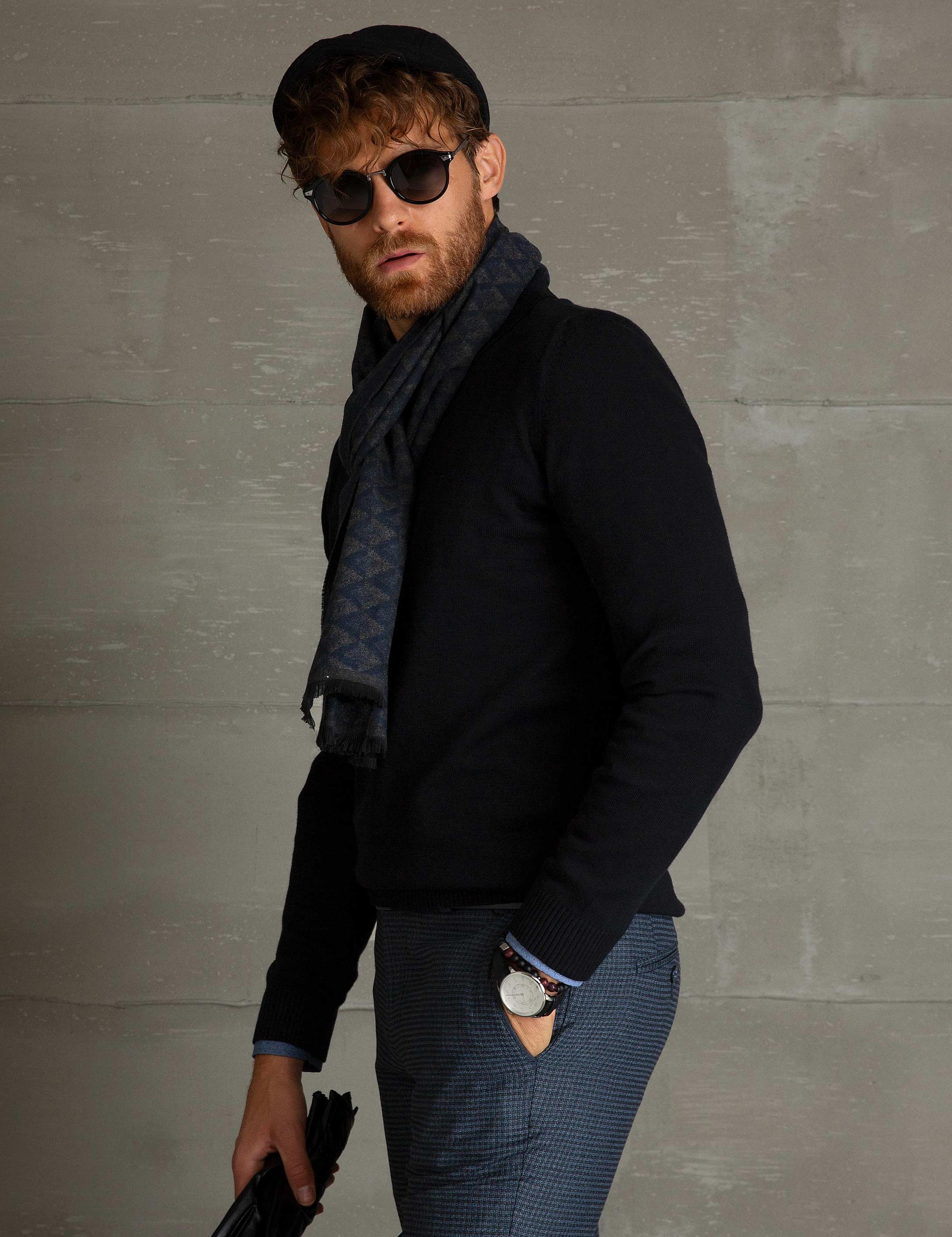 Siyah Slim Fit Polo Yaka Basic Triko Kazak