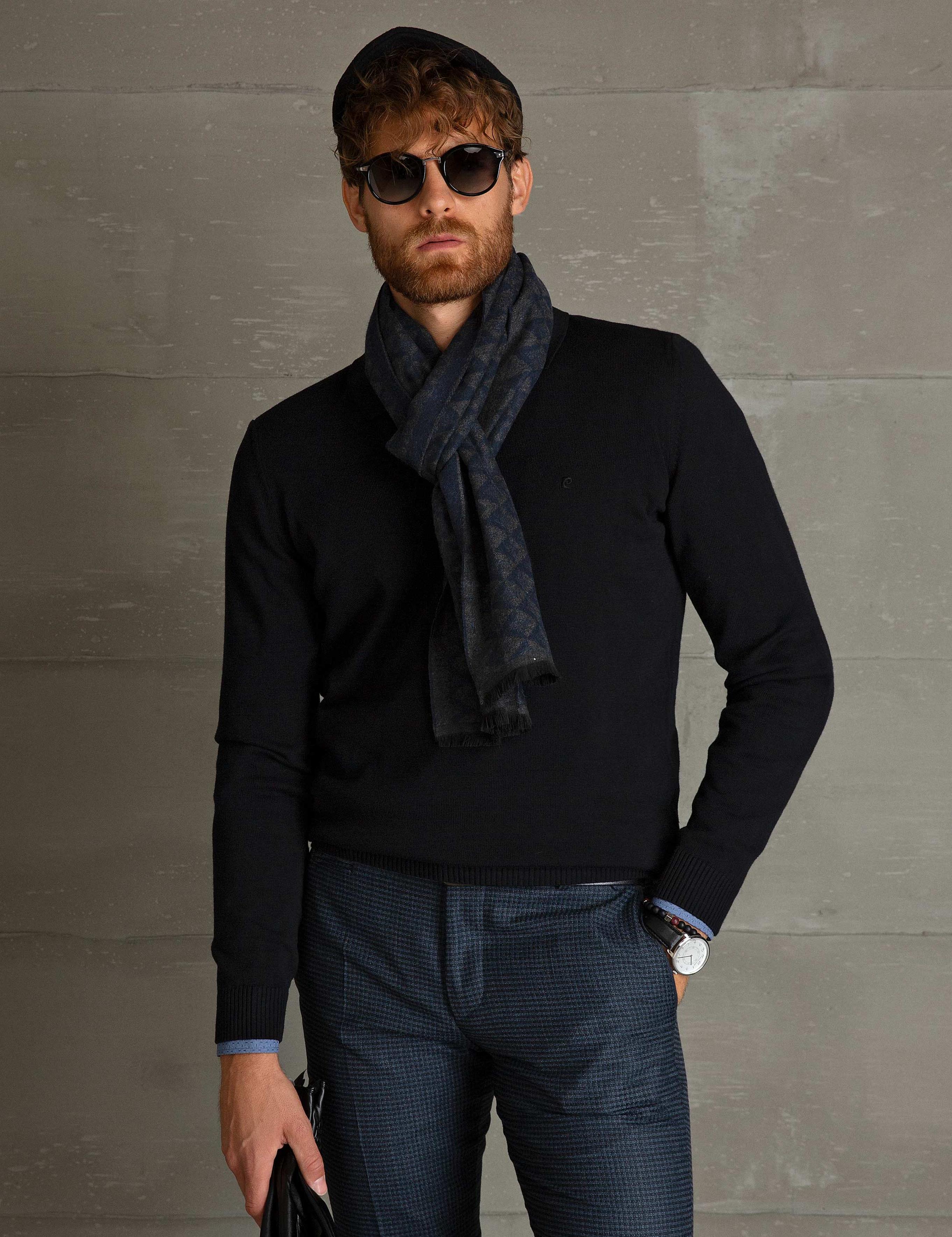 Siyah Slim Fit Polo Yaka Basic Triko Kazak