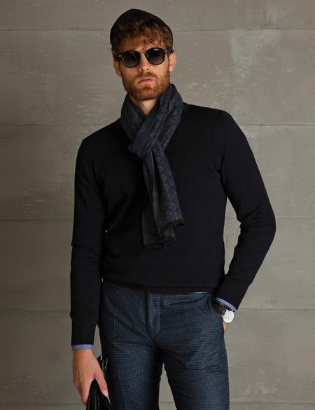 Siyah Slim Fit Polo Yaka Basic Triko Kazak - 50194203051