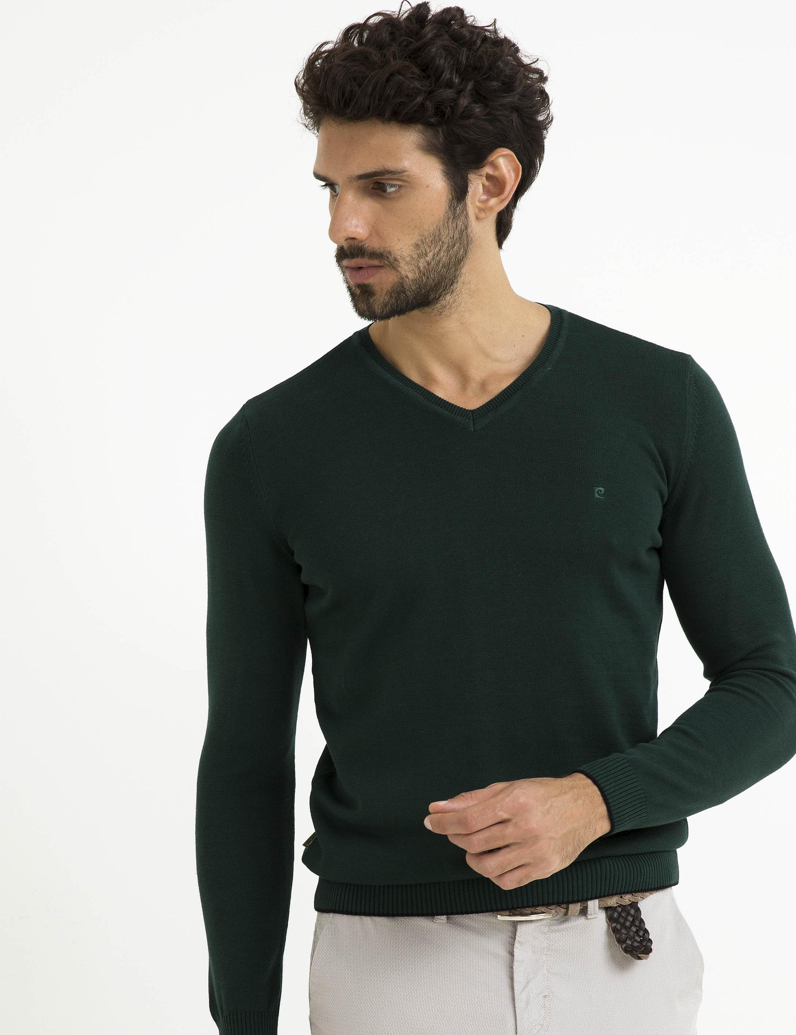 Yeşil Slim Fit Basic Kazak