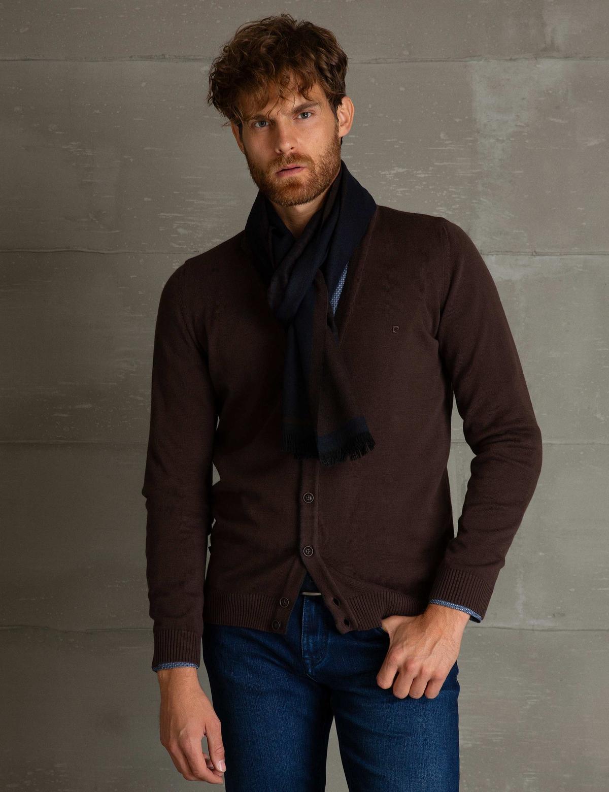 Kahverengi Slim Fit Basic Triko Hırka - 50194206021