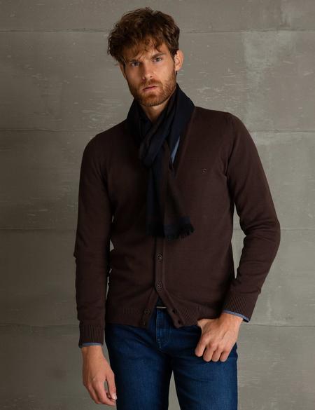 Kahverengi Slim Fit Basic Triko Hırka - 50194206021