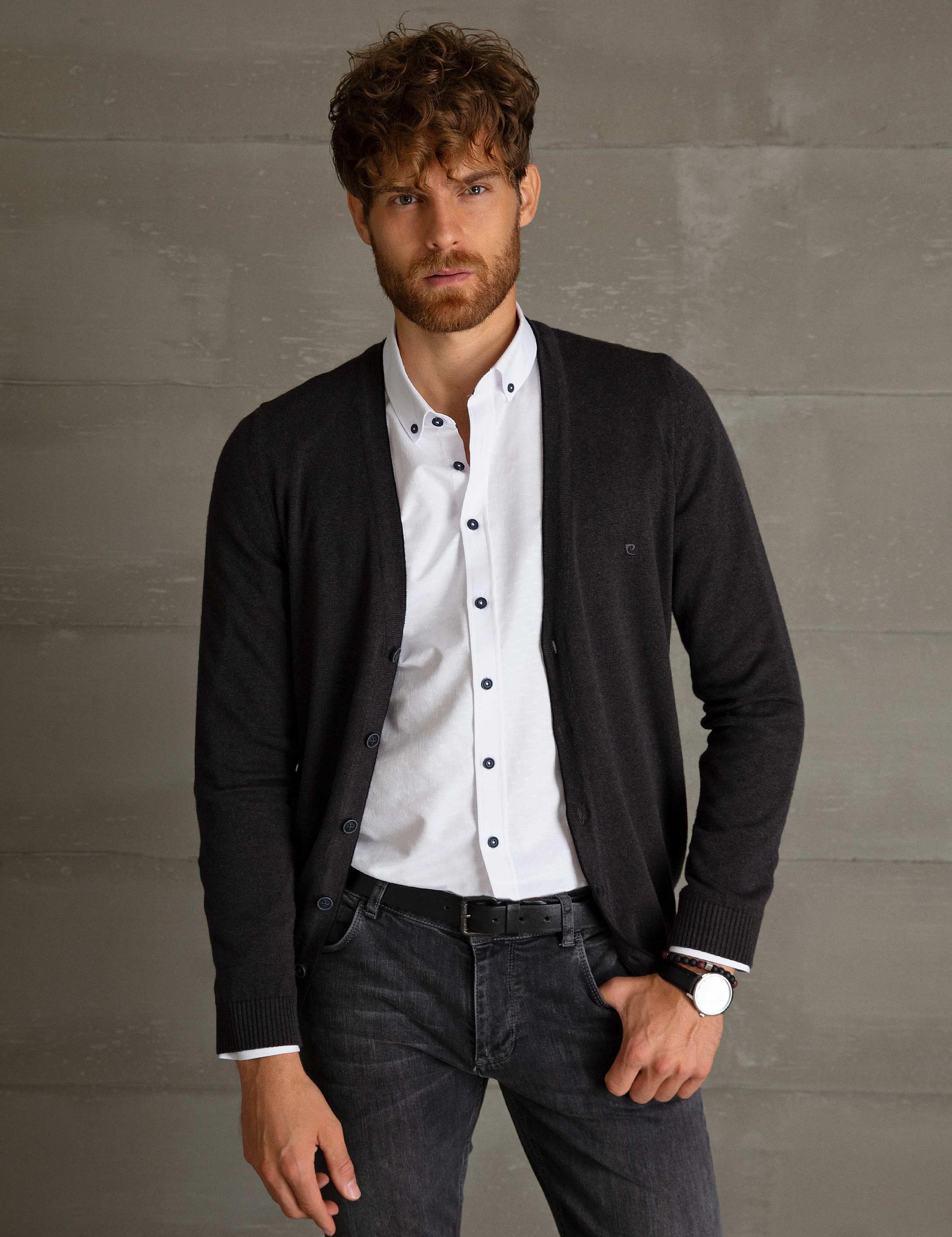 Antrasit Melanj Slim Fit Basic Triko Hırka