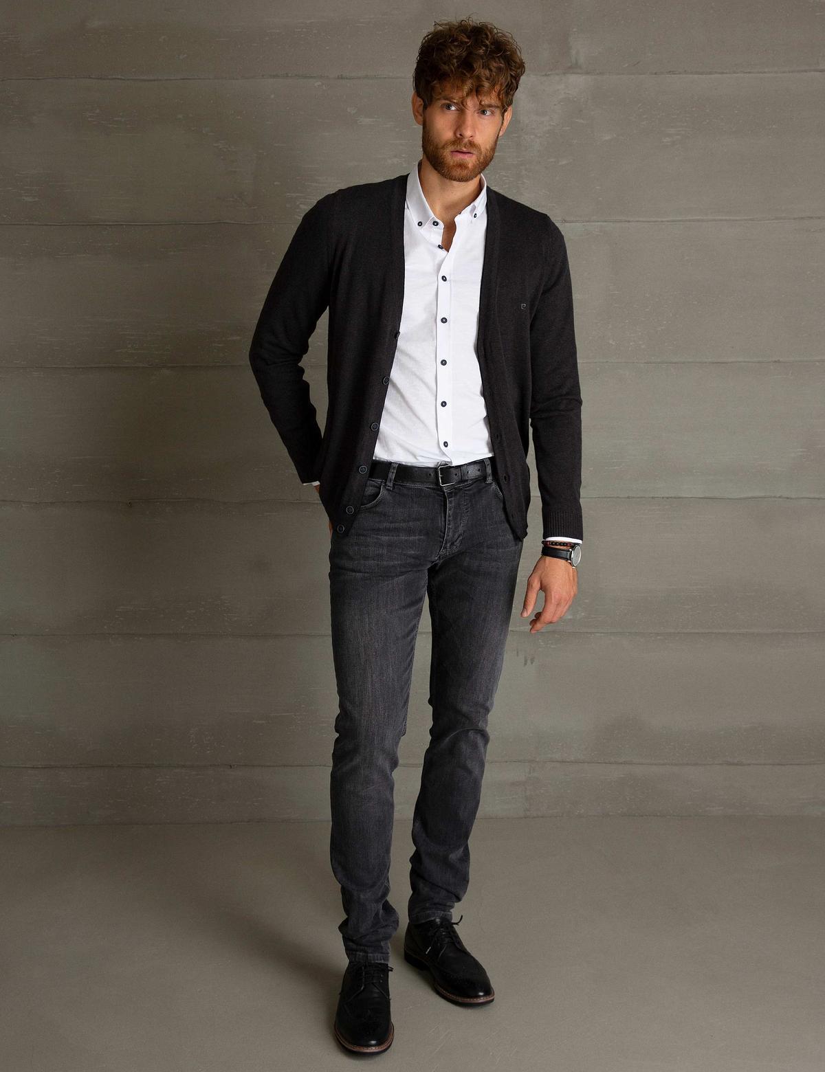 Antrasit Melanj Slim Fit Basic Triko Hırka