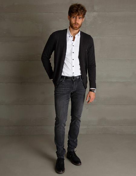 Antrasit Melanj Slim Fit Basic Triko Hırka - 50194206054
