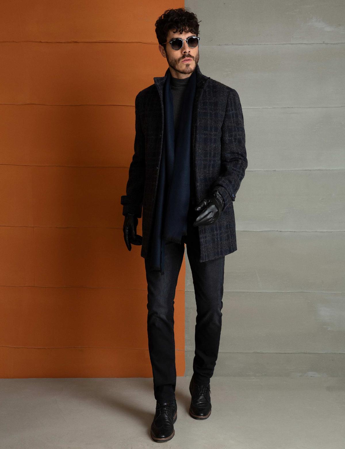 Lacivert Slim Fit Palto