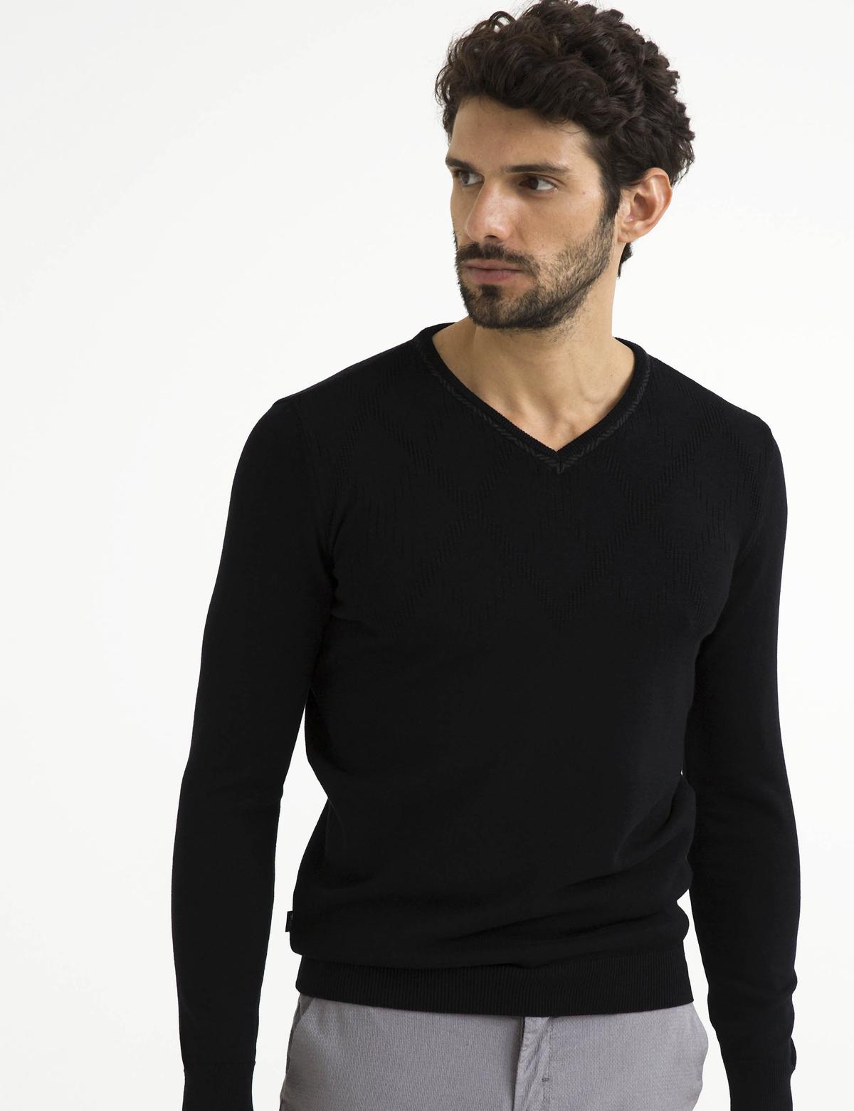 Siyah Slim Fit V Yaka Triko Kazak