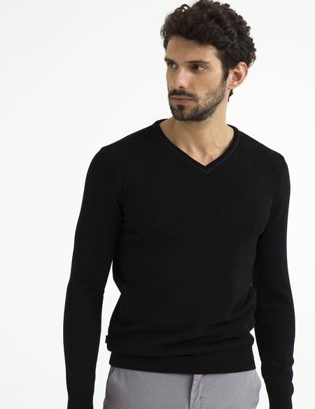 Siyah Slim Fit V Yaka Triko Kazak - 50194465037