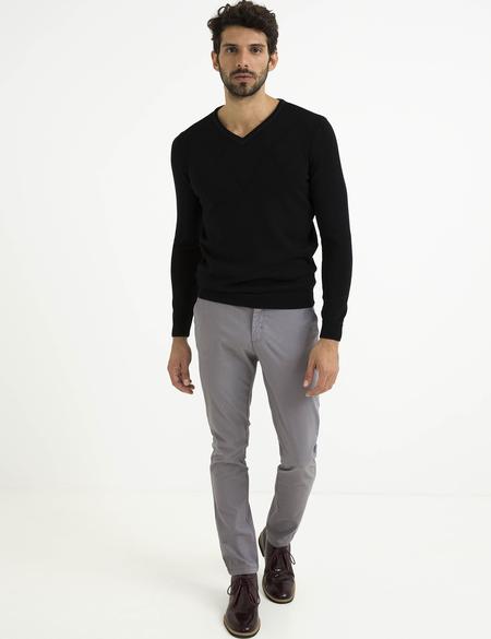 Siyah Slim Fit V Yaka Triko Kazak - 50194465037