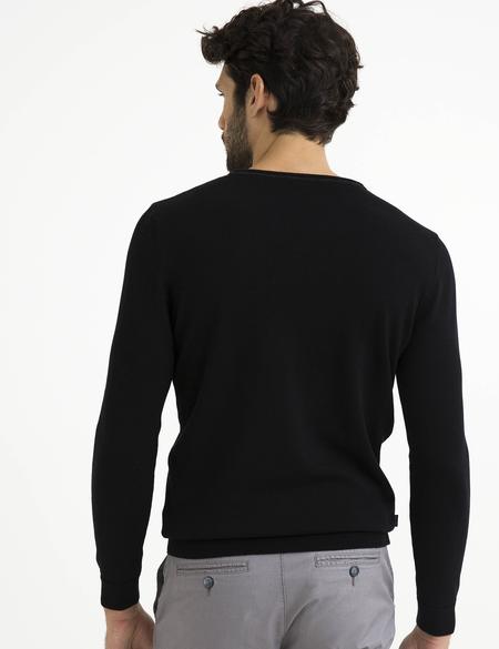 Siyah Slim Fit V Yaka Triko Kazak - 50194465037