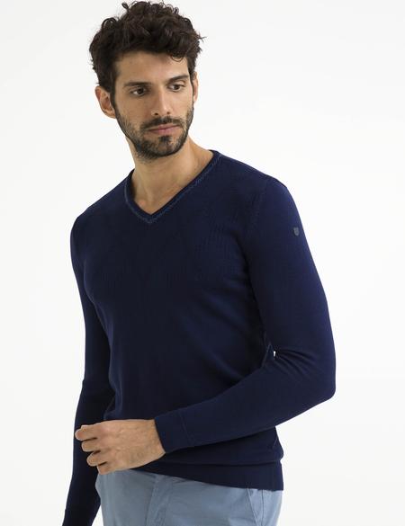 Lacivert Slim Fit V Yaka Triko Kazak - 50194465067