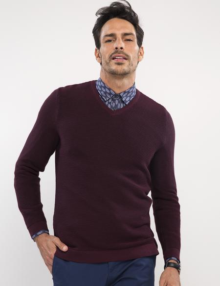 Bordo Slim Fit Bisiklet Yaka Triko Kazak - 50194467034