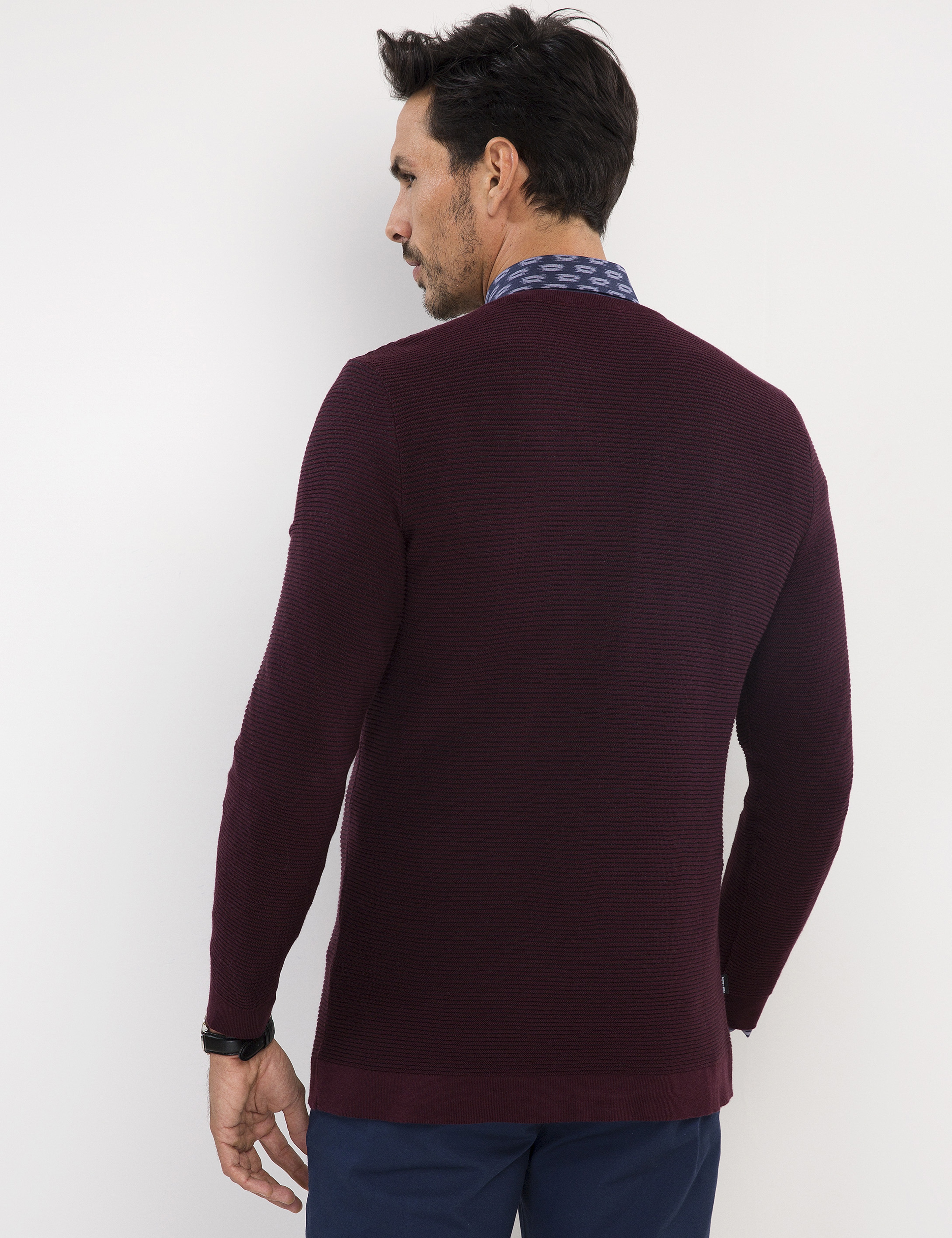 Bordo Slim Fit Bisiklet Yaka Triko Kazak - Image 3